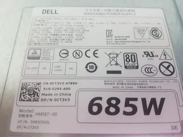 Alt view image 5 of 5 - DELL 685W Power Supply for Precision T5810 Workstation PN: W4DTF K8CDY CYP9P KTMT8 VDY4N
