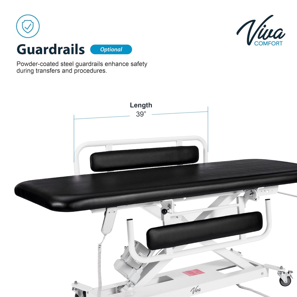 XRO Power Hi-Lo Exam Table, Open Base w/ Flat Top, Casters, Handrail & Antimicrobial Upholstery, ADA Compliant