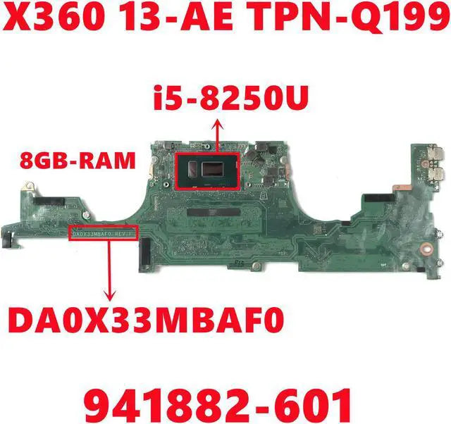 Main image of 941882-601 941882-501 941882-001 For HP Spectre X360 13-AE TPN-Q199 Laptop Motherboard DA0X33MBAF0 W/ i5-8250U 8GB-RAM 100% Test