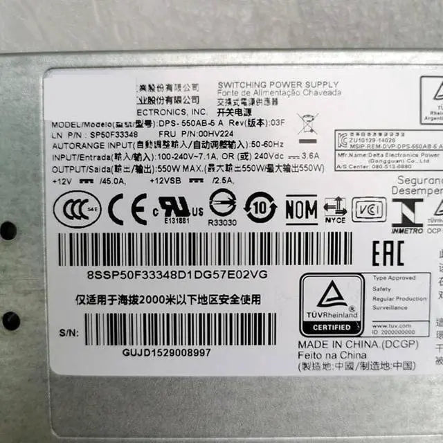 PSU for RD350 RD450 550W Power Supply 00hv224 DPS-550AB-5 A