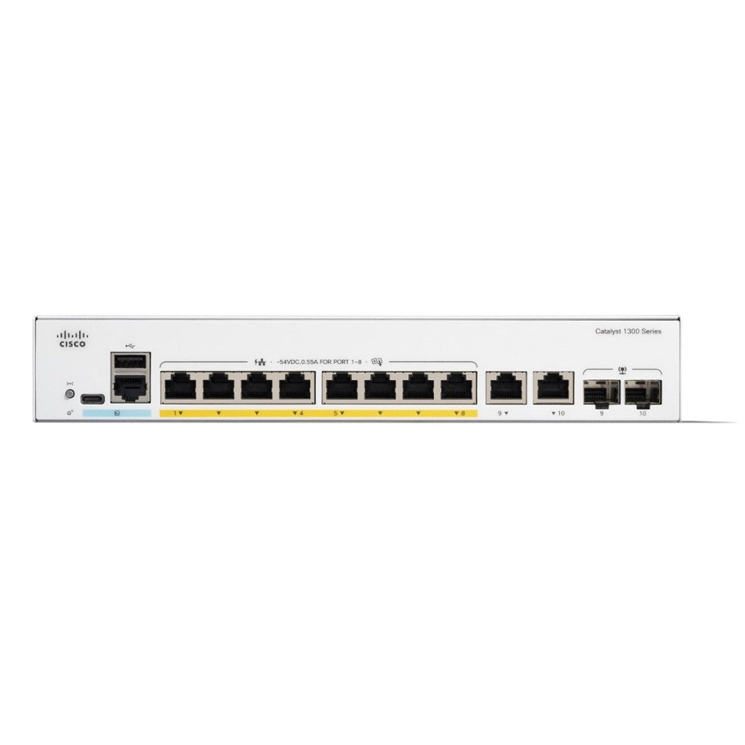 Cisco Catalyst C1300-8P-E-2G 8-Port PoE+ Fanless Switch with 67W