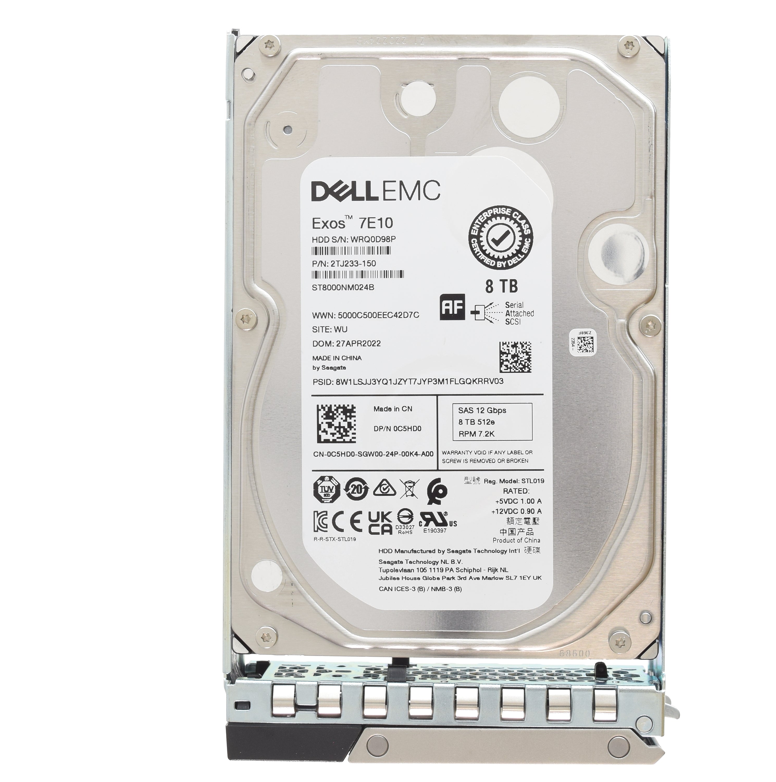 Dell Seagate Exos 7E10 8TB 3.5-inch 12Gbps 7.2K SAS Enterprise Hard Drive