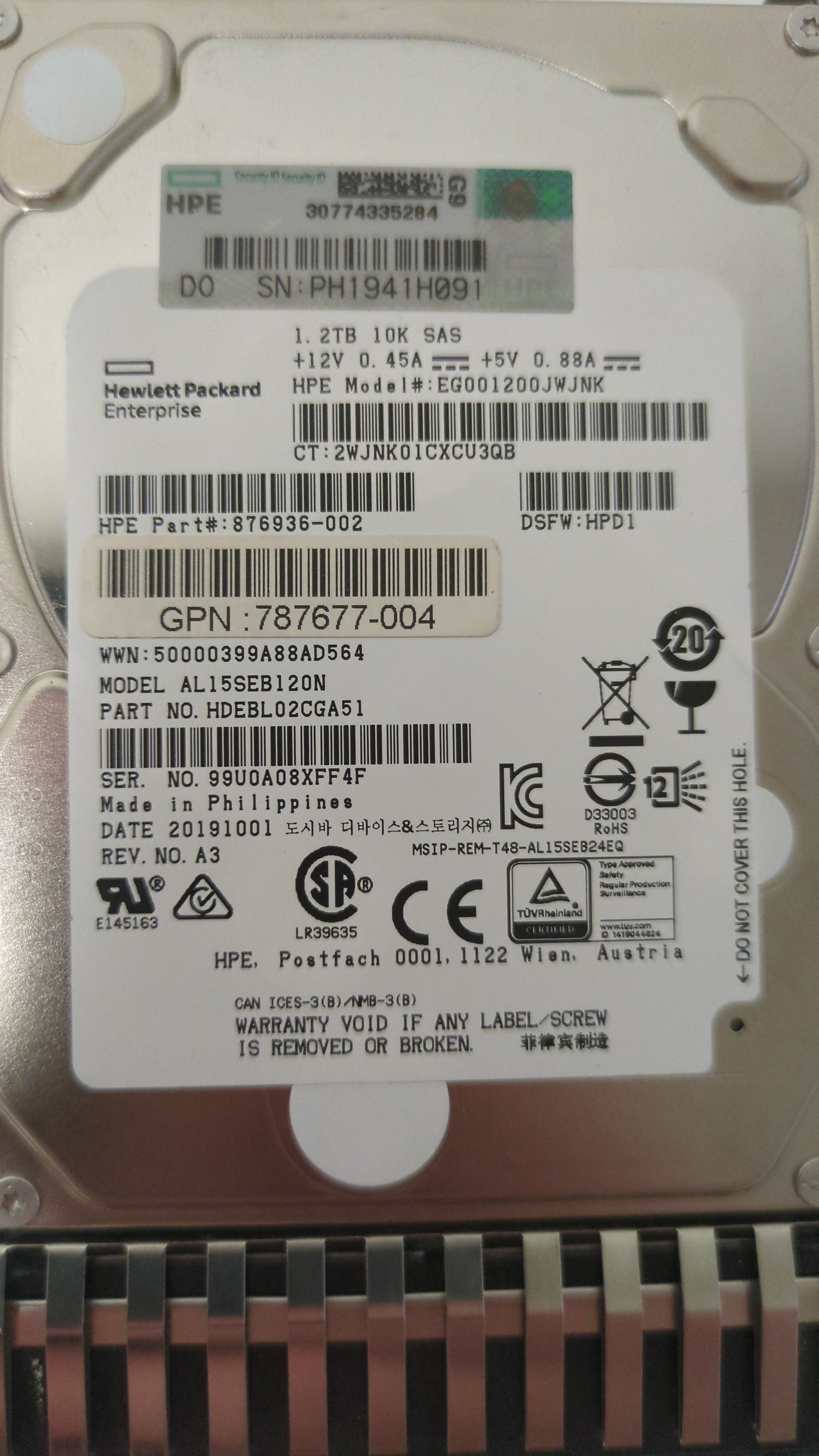 HPE HDEBL02CGA51 - 1.2TB 10K SAS HDD Connector View | Alo Tech Solutions