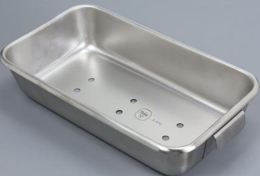 Flash Autoclaving Pan. 9" x 5" x 2", Drainage Holes & Handles