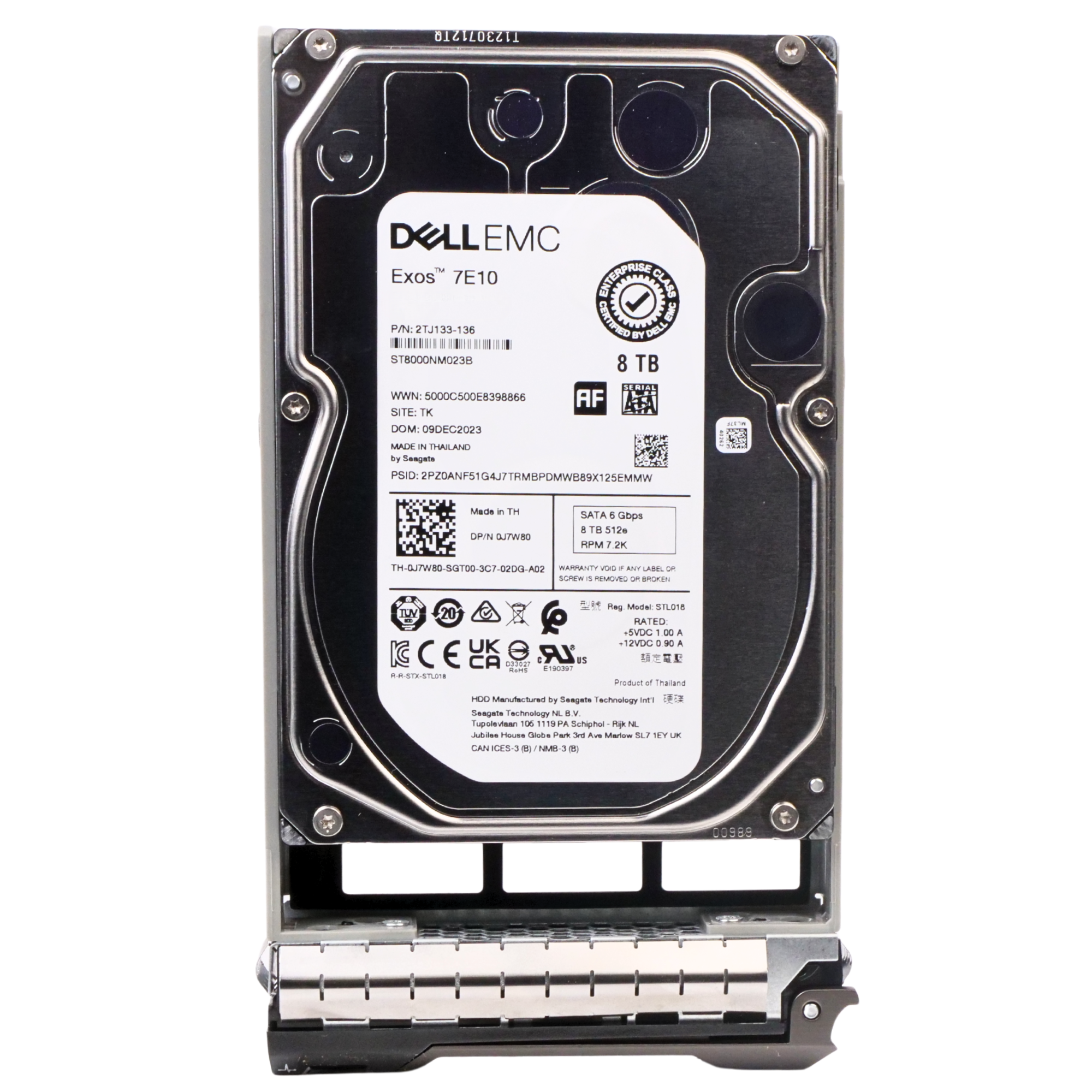Dell G13 J7W80 8TB 7.2K RPM SATA 6Gb/s 512e 256MB 3.5in Refurbished HDD