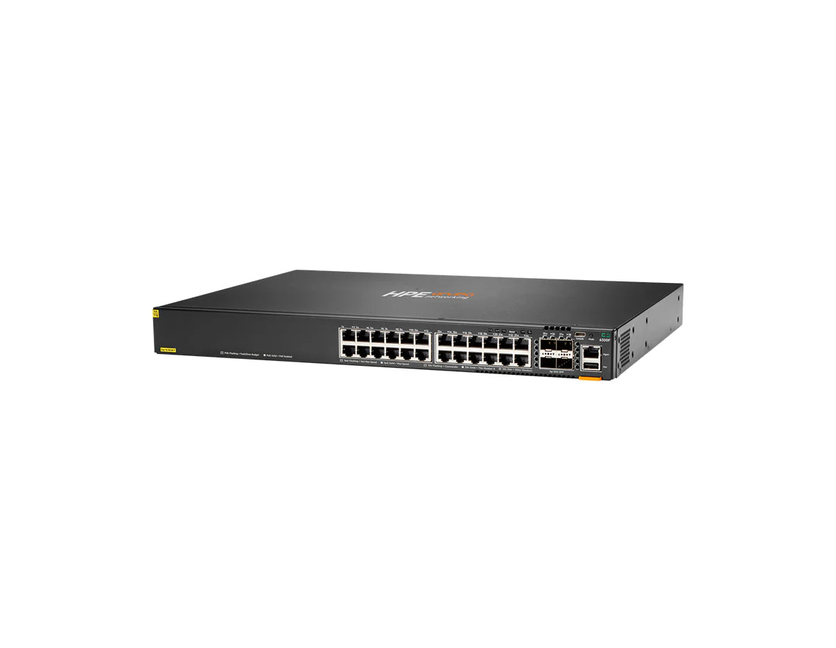 HPE Aruba Networking CX 6300F 24‑port 1GbE Class 4 PoE and 4‑port SFP56 Switch
