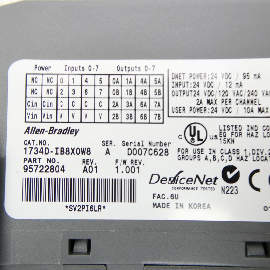 ALLEN BRADLEY 1734D-IB8XOW8 SER. A F/W 1.001 24VDC REV. A01 NSMP