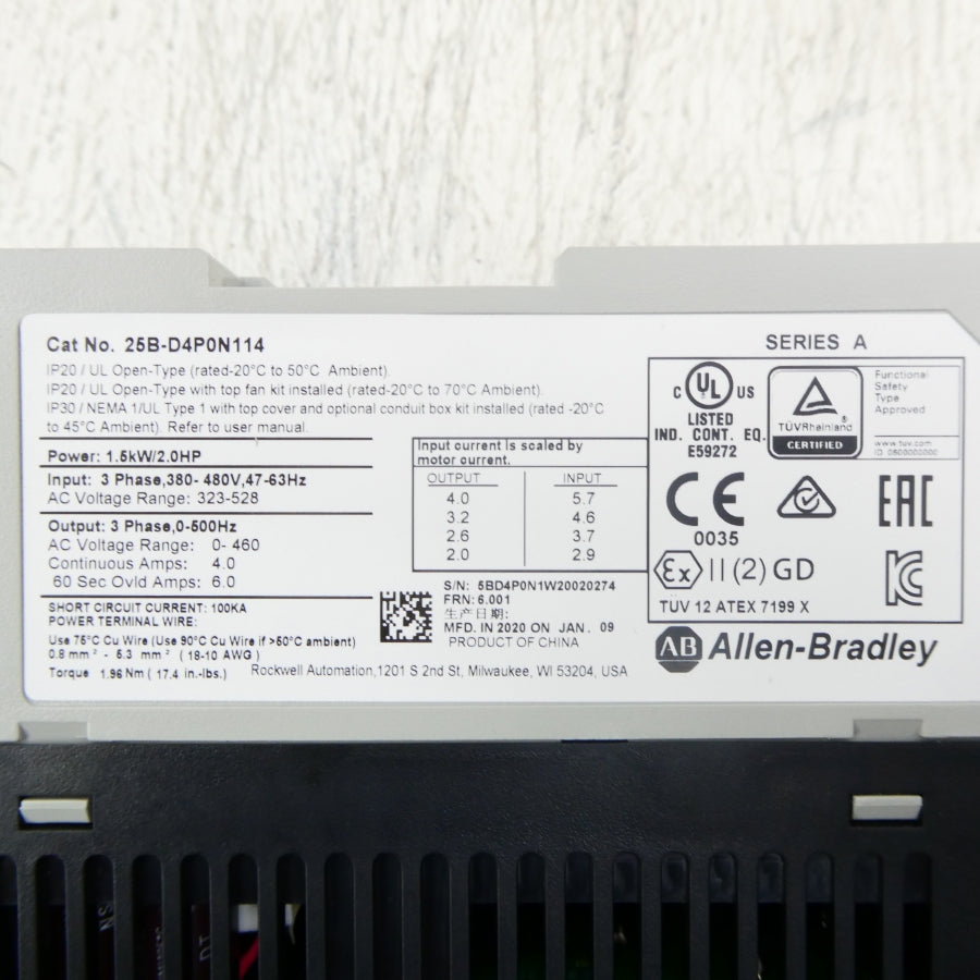 ALLEN BRADLEY 25B-D4P0N114 SER. A F/W 6.001 323-528V 5.7A NSMP