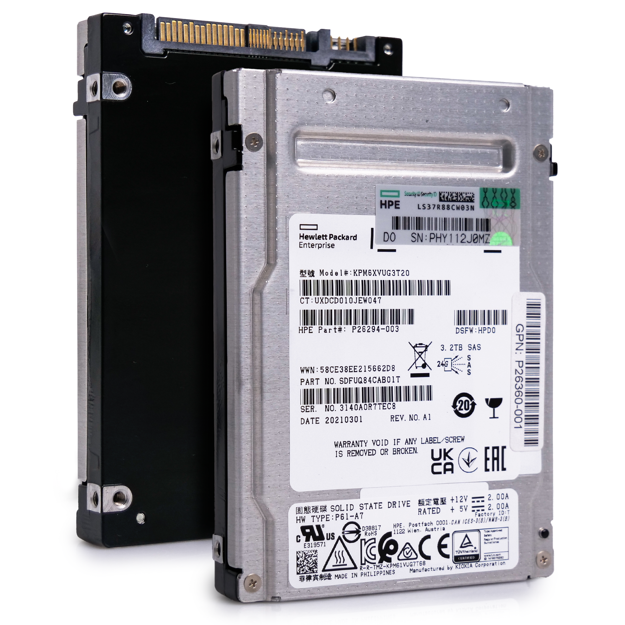 HP/Kioxia PM6-V KPM6XVUG3T20 3.2TB 3 DWPD SAS-4 24Gb/s TLC 2.5in Enterprise Solid State Drive