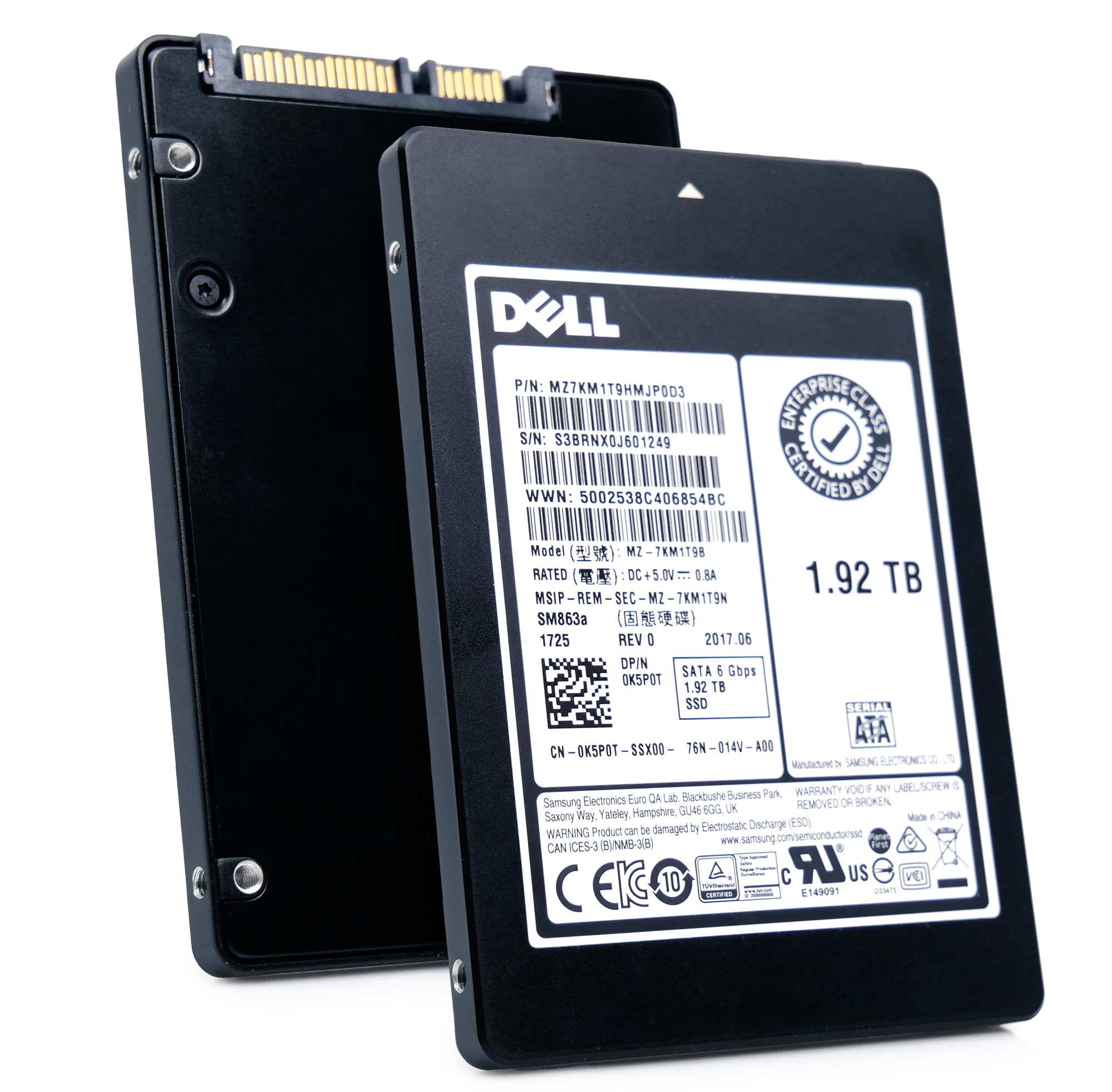 Dell/Samsung SM863a MZ7KM1T9HMJP0D3 0K5P0T 1.92TB SATA 6Gb/s Mixed Use V-NAND 2.5in Refurbished Enterprise SSD