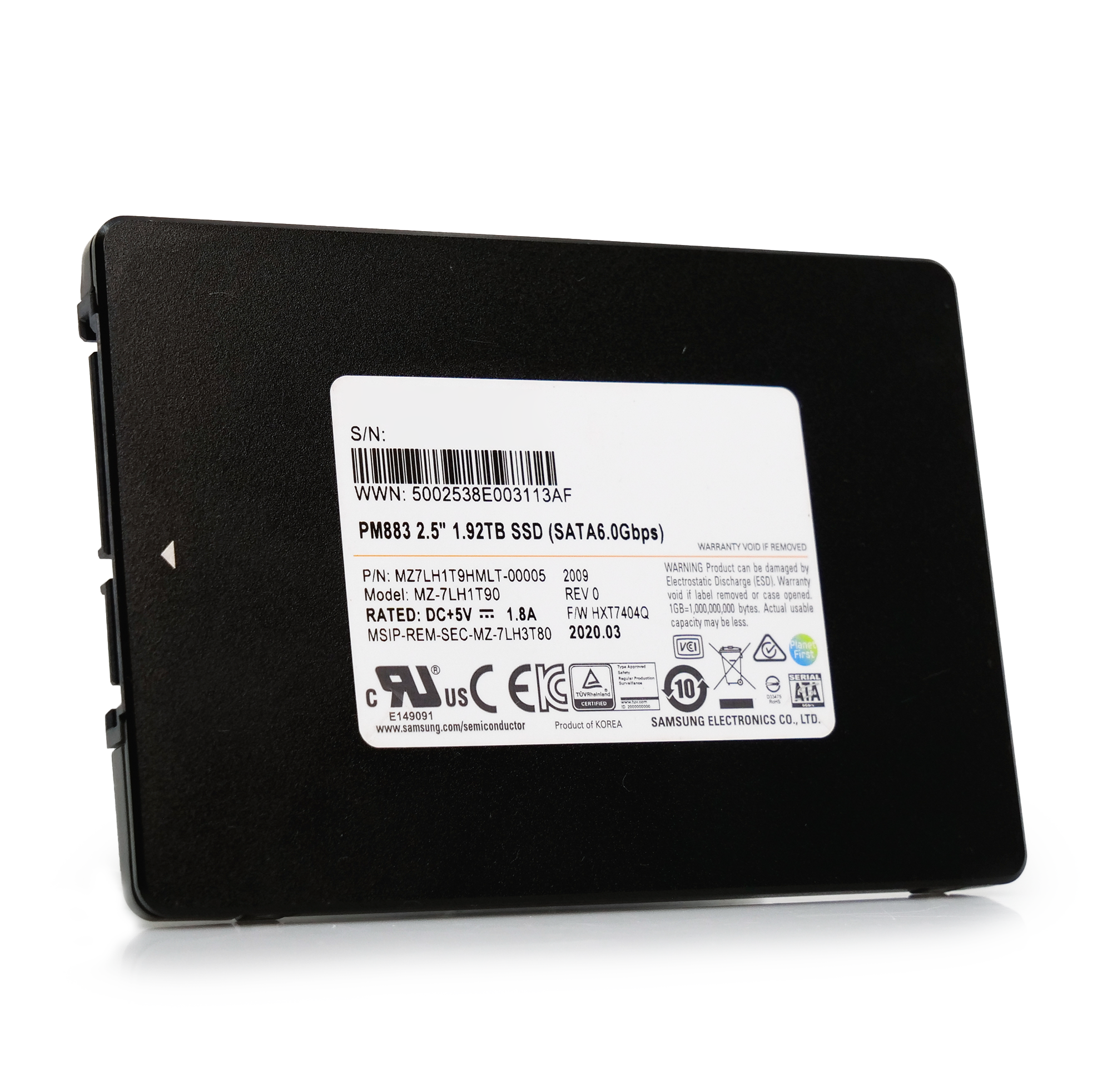 Samsung PM883 MZ7LH1T9HMLT 1.92TB 1.3 DWPD SATA 6Gb/s V-NAND TLC 2.5in Refurbished SSD