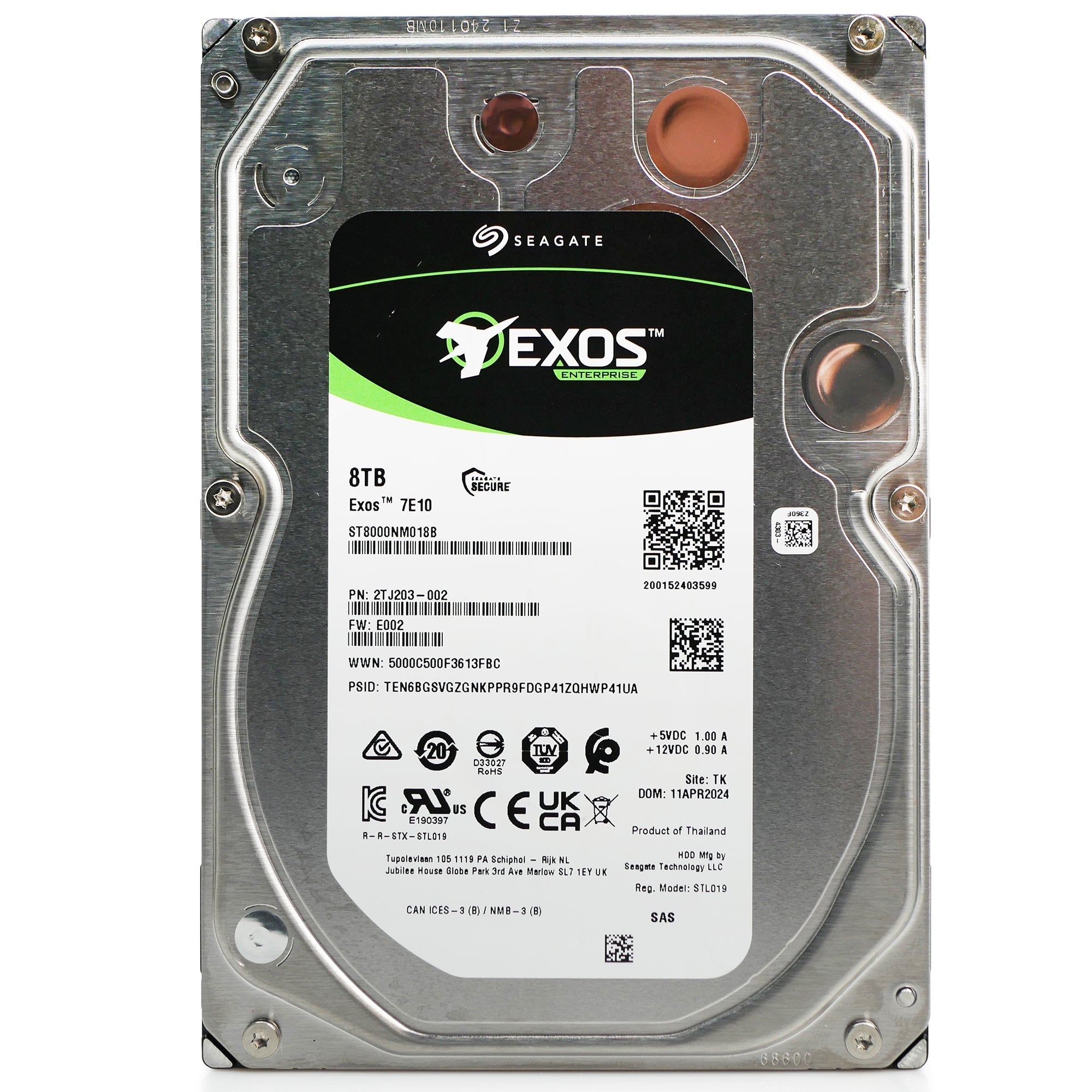 Seagate Exos 7E10 ST8000NM018B 8TB 7.2K RPM SAS 12Gb/s 512e 3.5in Refurbished HDD
