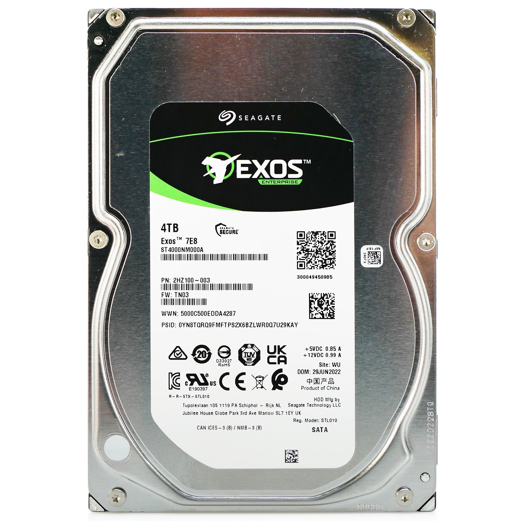 Seagate Exos 7E8 ST4000NM000A 4TB 7.2K RPM SATA 6Gb/s 512n 3.5in Hard Drive
