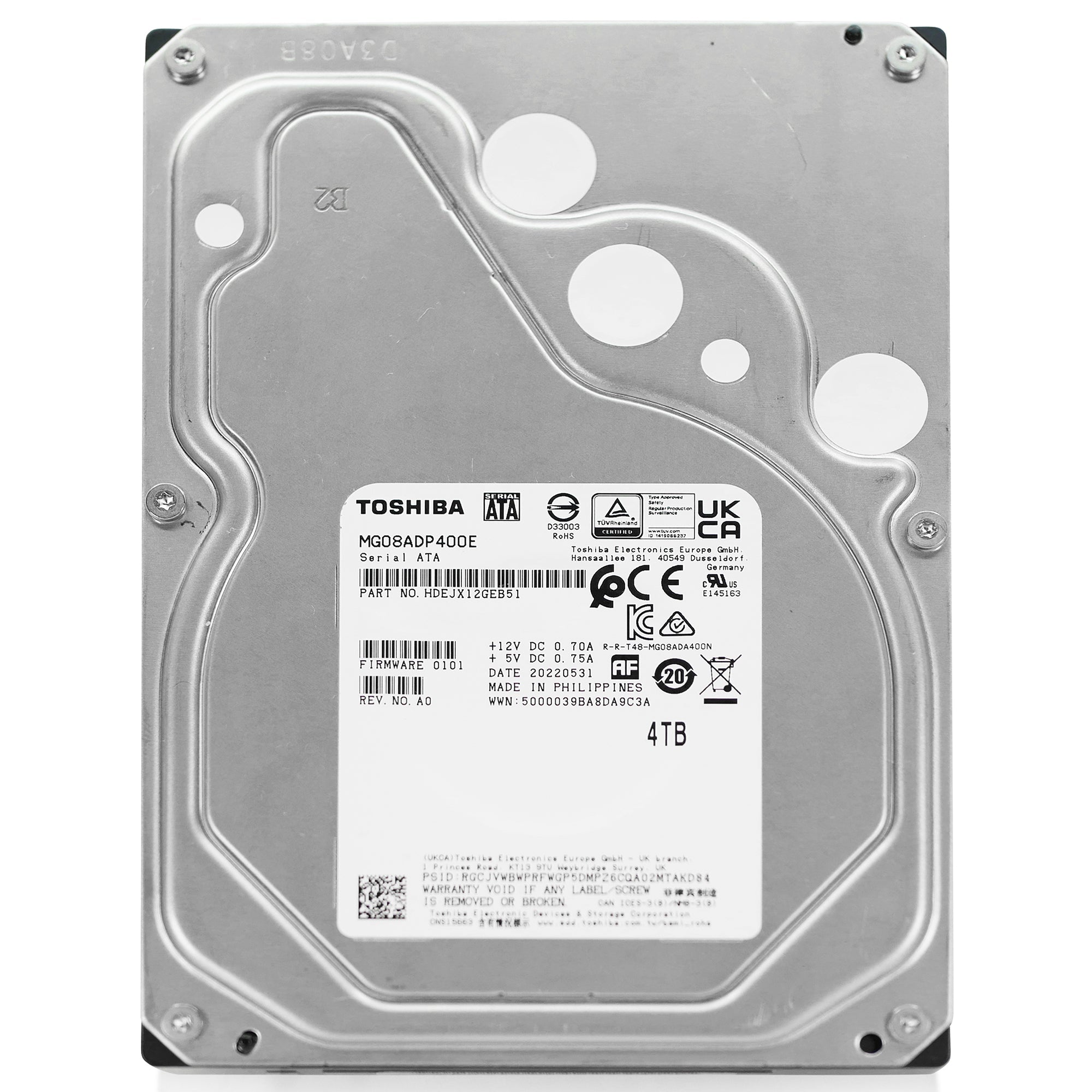 Toshiba MG08-D MG08ADP400E 4TB 7.2K RPM SATA 6Gb/s 512e 3.5in Hard Drive