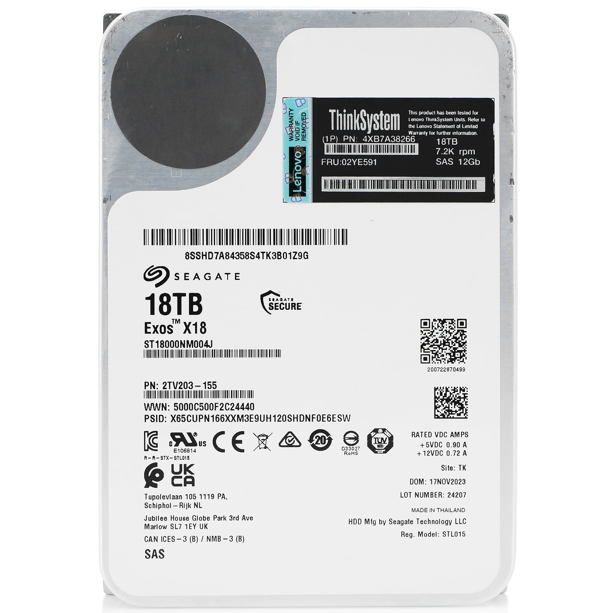 Seagate/Lenovo Exos X18 ST18000NM004J SHD7A84358 18TB 7.2K RPM SAS 12Gb/s 512e CMR 3.5in Hard Drive