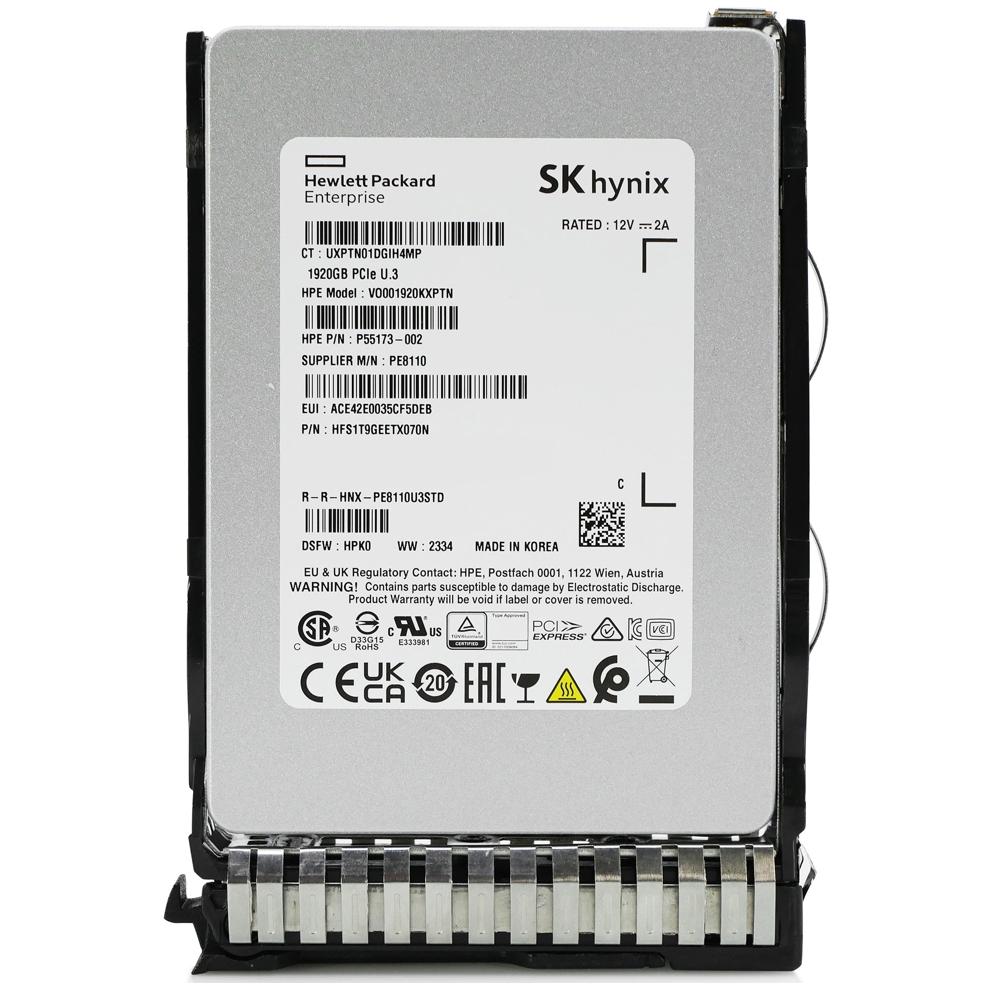 HP Generation 8 VO001920KXPTN P55173-002 1.92TB 1 DWPD PCIe Gen 4.0 x4 8GB/s 4D V6 TLC U.3 NVMe 2.5in Solid State Drive