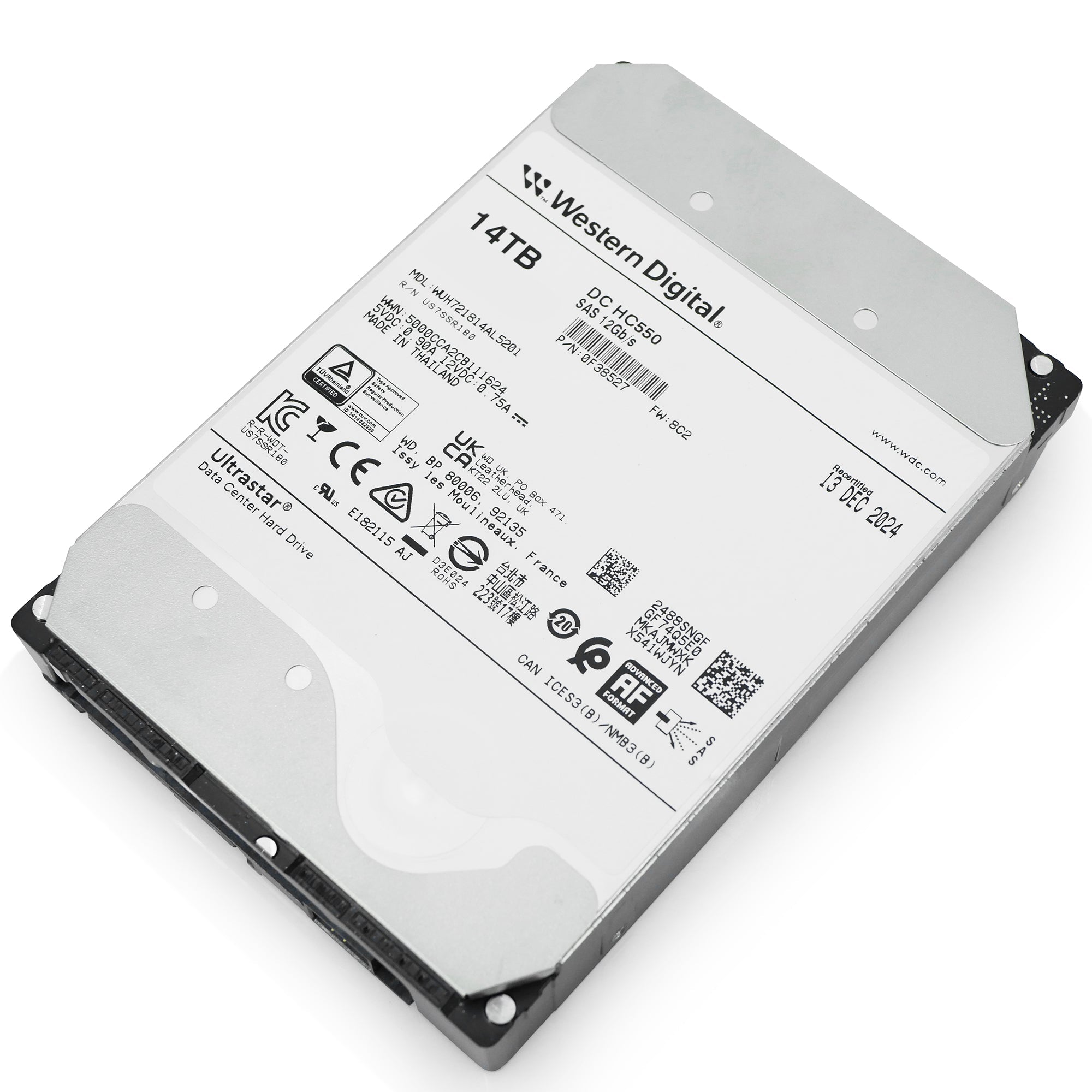 Western Digital Ultrastar DC HC550 WUH721814AL5201 0F38527 14TB 7.2K RPM SAS 12Gb/s 512e 3.5in Recertified Hard Drive