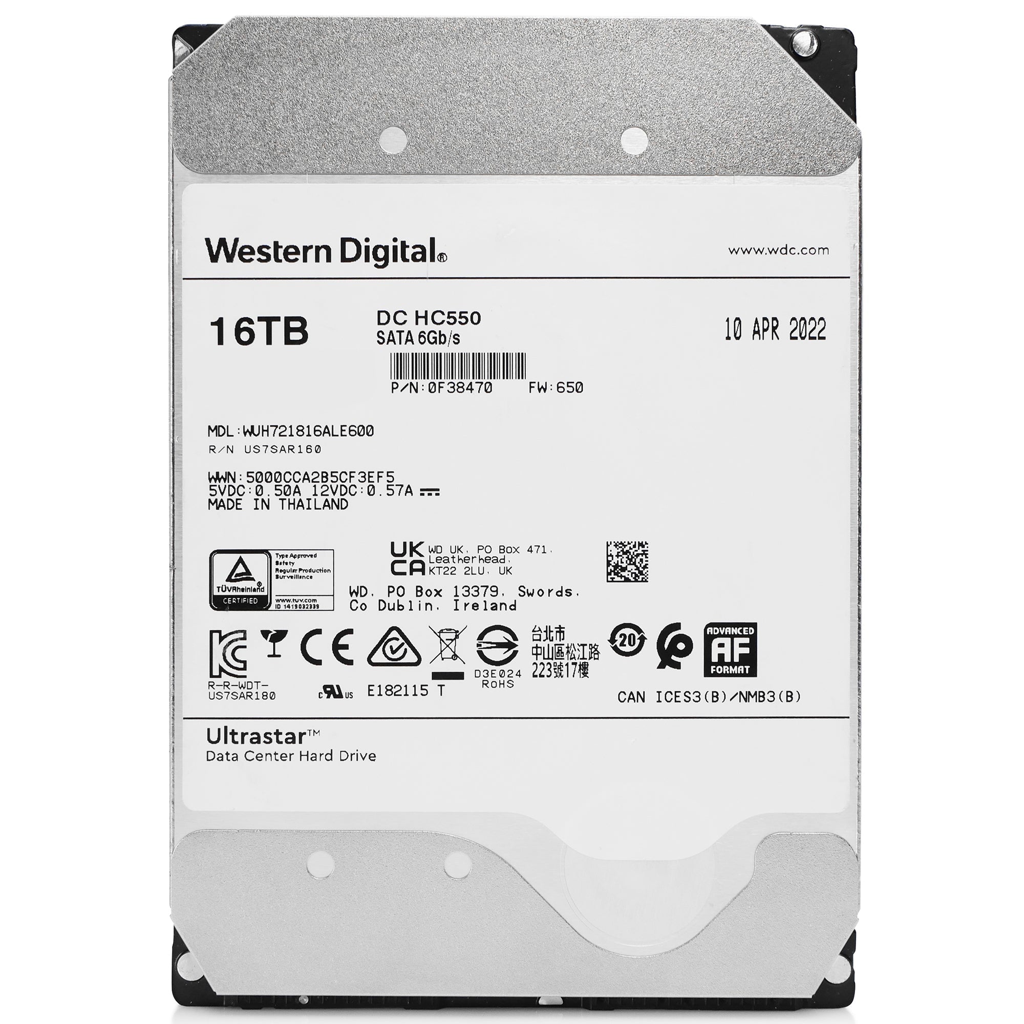 Western Digital Ultrastar DC HC550 WUH721816ALE600 0F38470 16TB 7.2K RPM SATA 6Gb/s 512e 3.5in Refurbished HDD