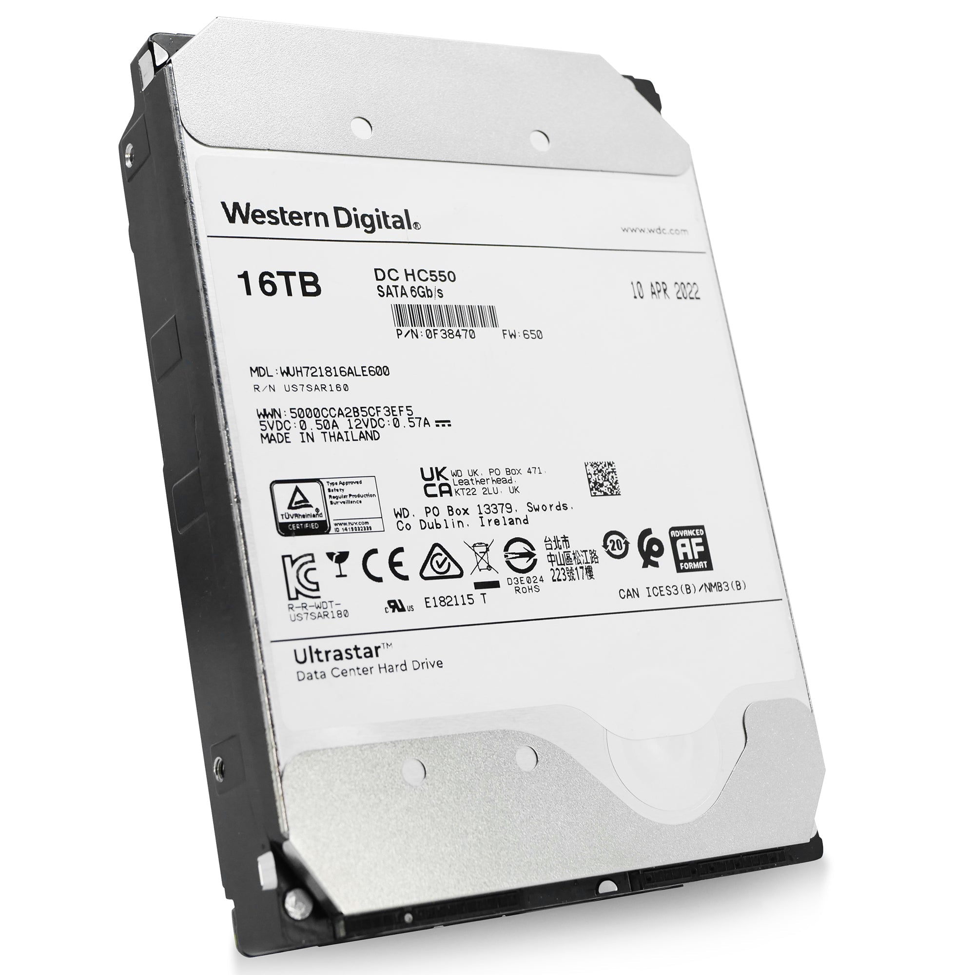Western Digital Ultrastar DC HC550 WUH721816ALE600 0F38470 16TB 7.2K RPM SATA 6Gb/s 512e 3.5in Refurbished HDD