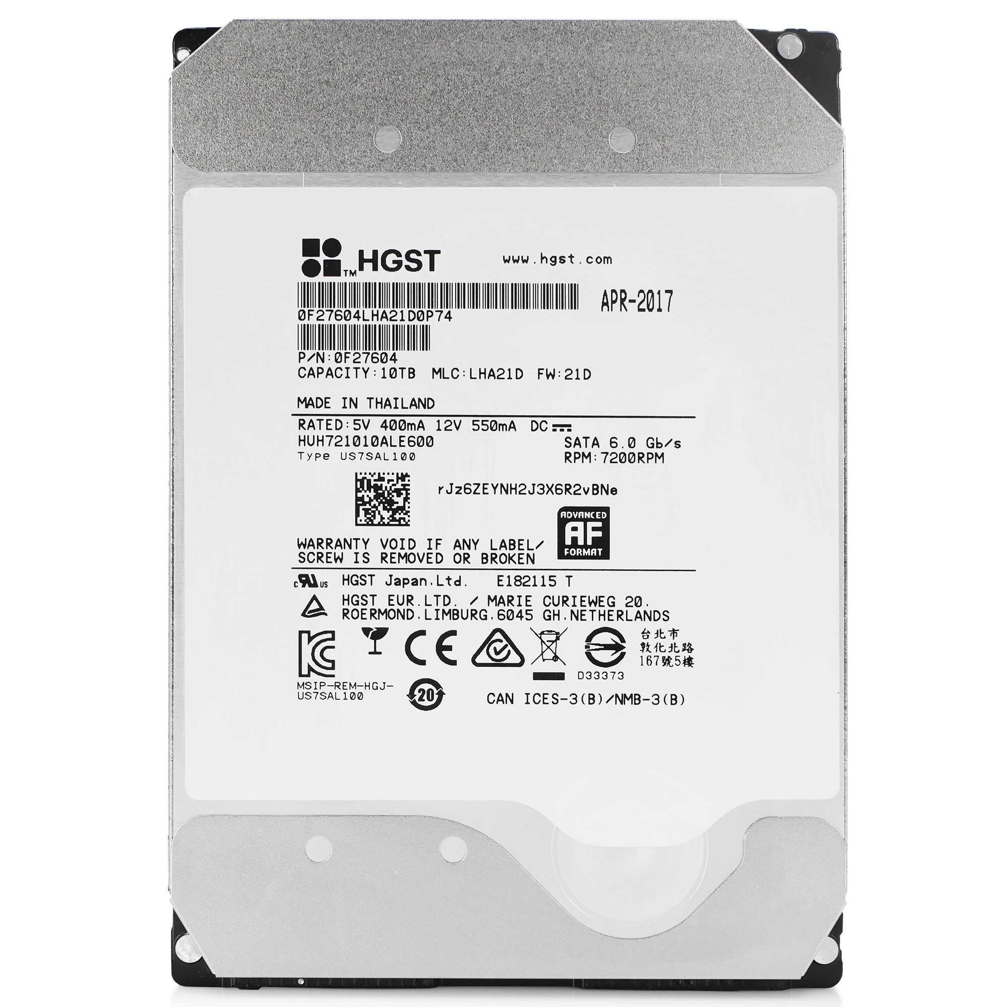 Western Digital Ultrastar DC HC510 HUH721010ALE600 0F27604 10TB 7.2K RPM SATA 6Gb/s 512e 256MB 3.5" ISE Refurbished HDD
