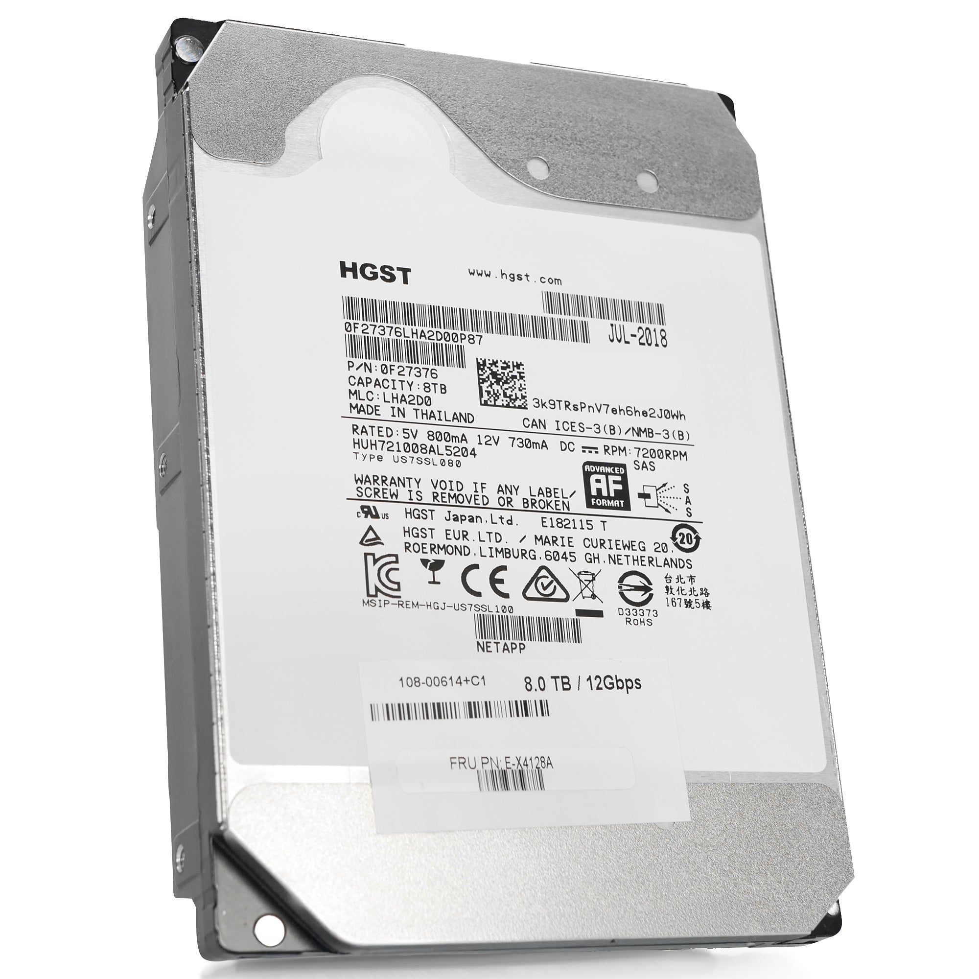 WD/HGST Ultrastar DC HC510 HUH721008AL5204 0F27376 8TB 7.2K RPM SAS 12Gb/s 512e 3.5in Refurbished HDD