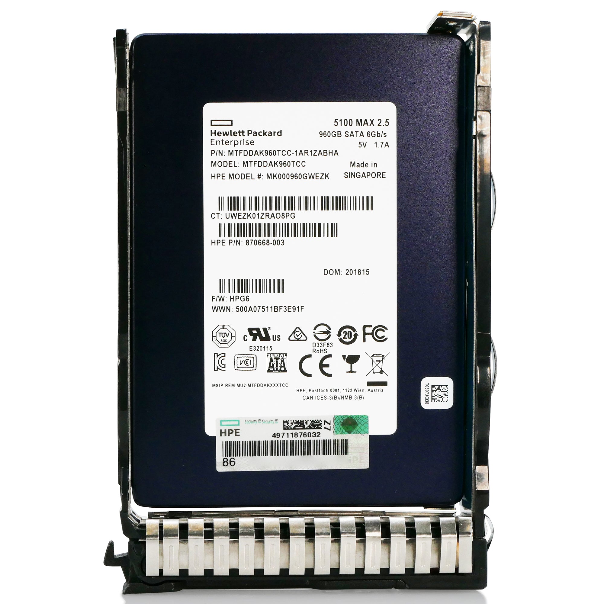 HP Generation 8 MK000960GWEZK 960GB SATA 6Gb/s 3D TLC 2.5in Refurbished SSD