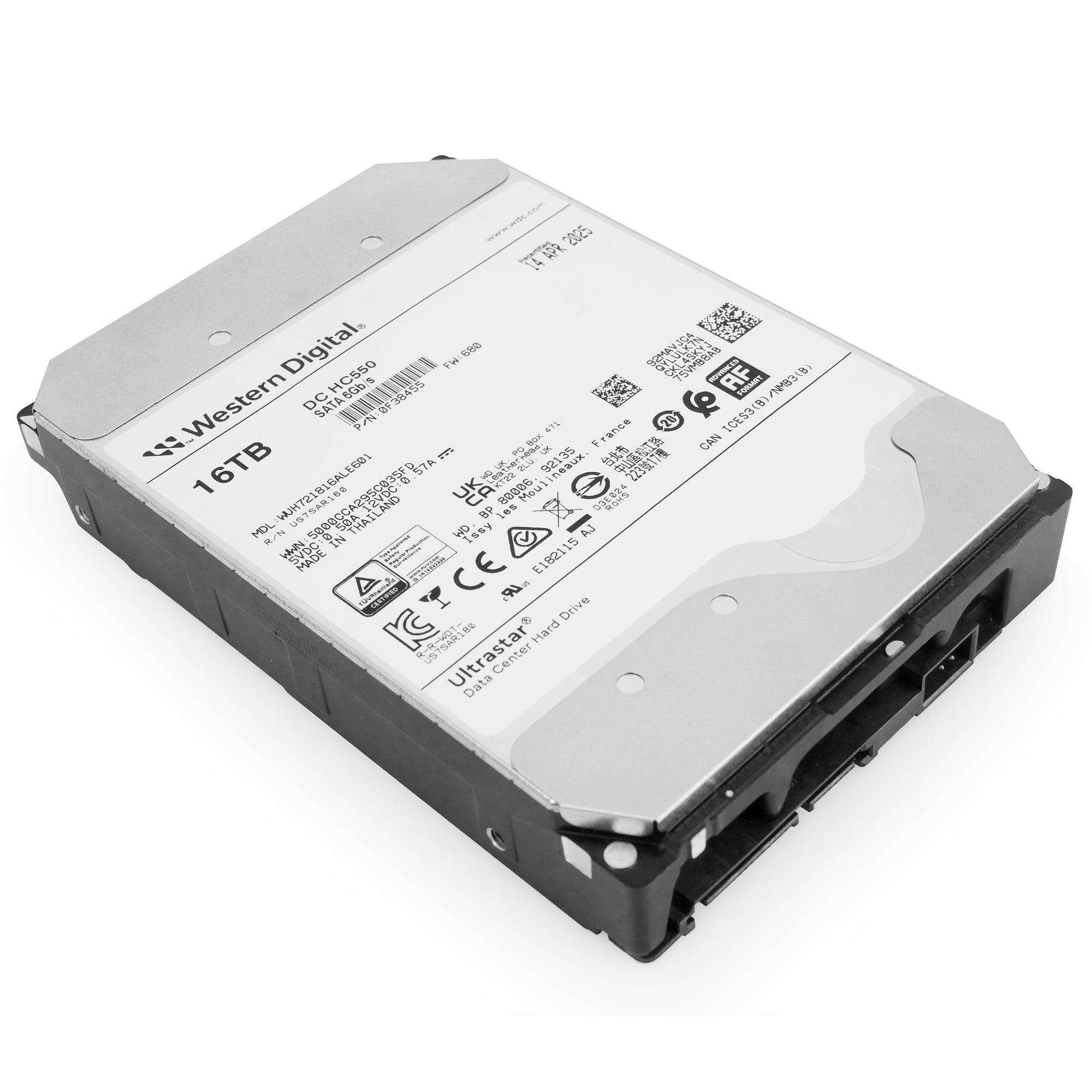 Western Digital Ultrastar DC HC550 WUH721816ALE601 0F38455 16TB 7.2K RPM SATA 6Gb/s 512e 3.5in Hard Drive