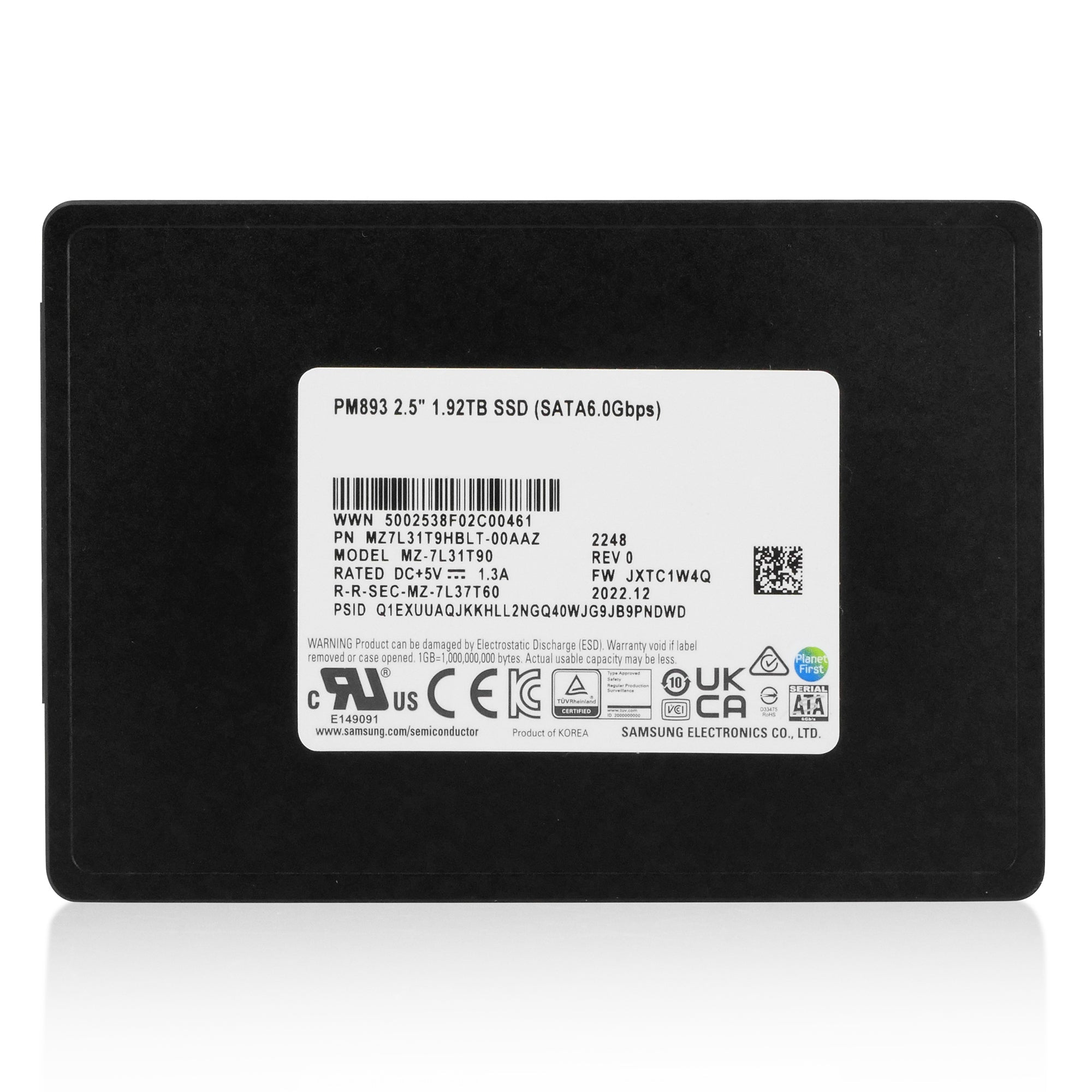 Samsung PM893 MZ7L31T9HBLT MZ-7L31T90 1.92TB 3,504 TBW SATA 6Gb/s V-NAND TLC 2.5in Solid State Drive