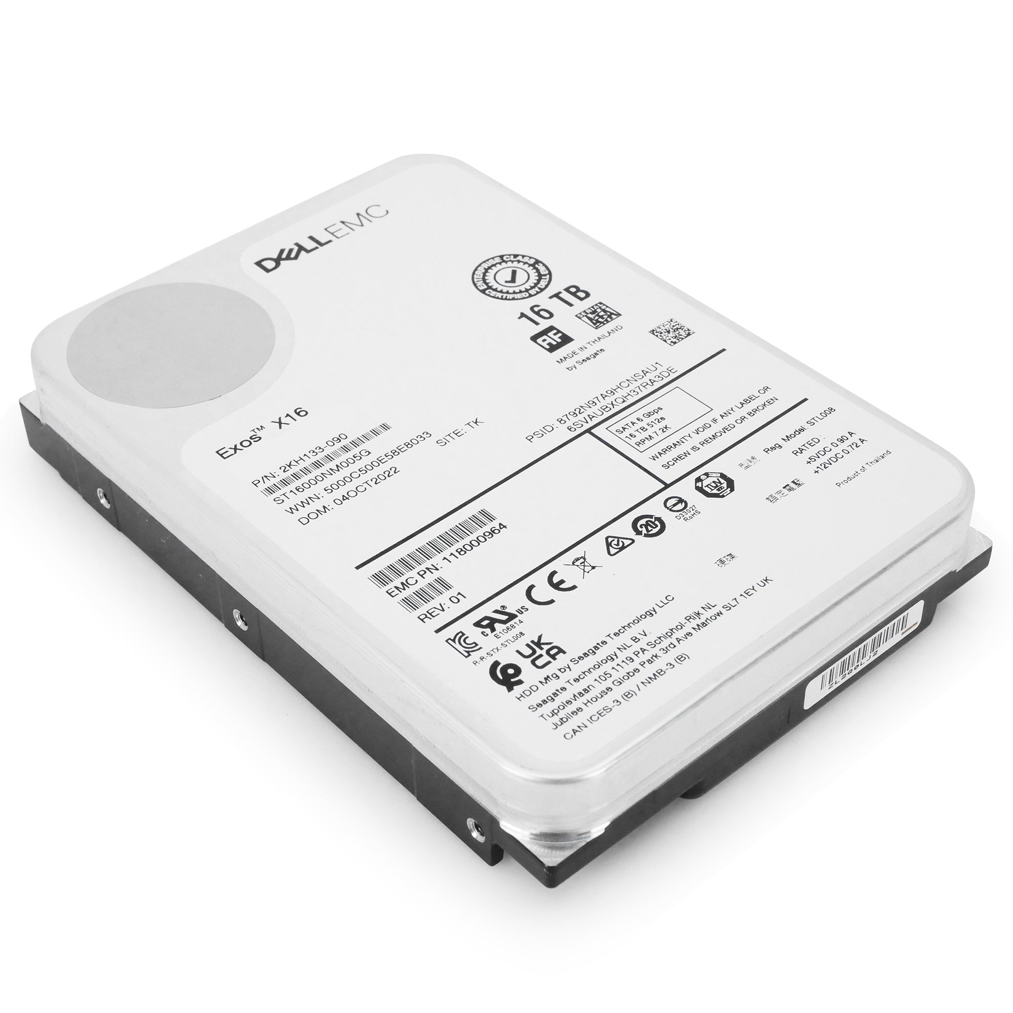 Dell/Seagate Exos X16 ST16000NM005G 039XRY 16TB 7.2K RPM SATA 6Gb/s 512e CMR 3.5in Recertified Hard Drive