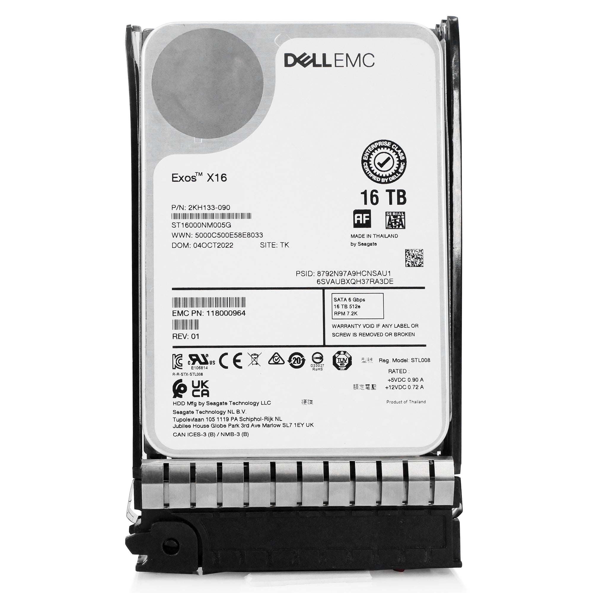 Seagate/Dell G14 ST16000NM005G 039XRY 16TB 7.2K RPM SATA 6Gb/s 512e CMR 3.5in Hard Drive