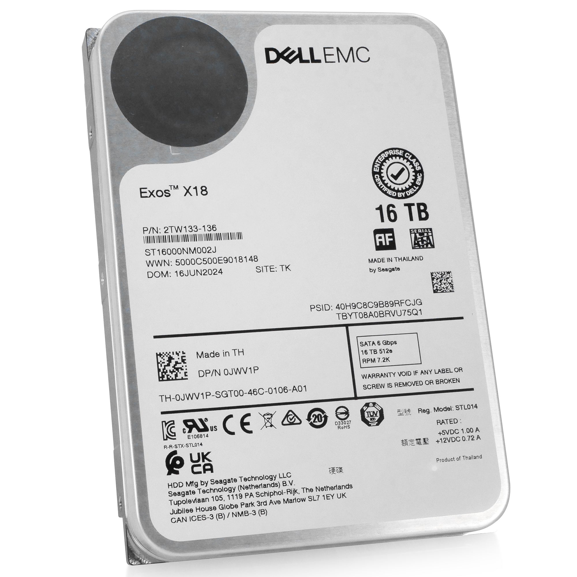 Dell/Seagate Exos X18 ST16000NM002J 16TB 7.2K RPM SATA 6Gb/s 512e 3.5in Hard Drive