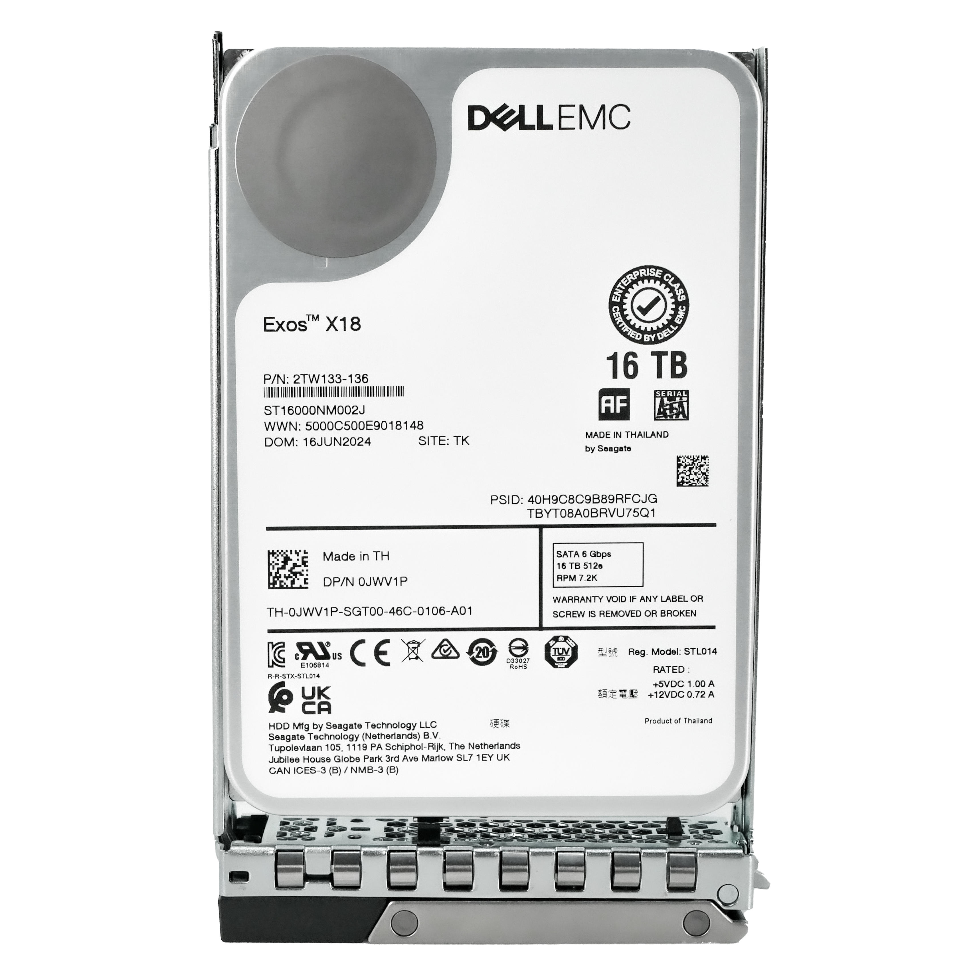 Dell G14 0JWV1P 16TB 7.2K RPM SATA 6Gb/s 512e 3.5in Recertified Hard Drive