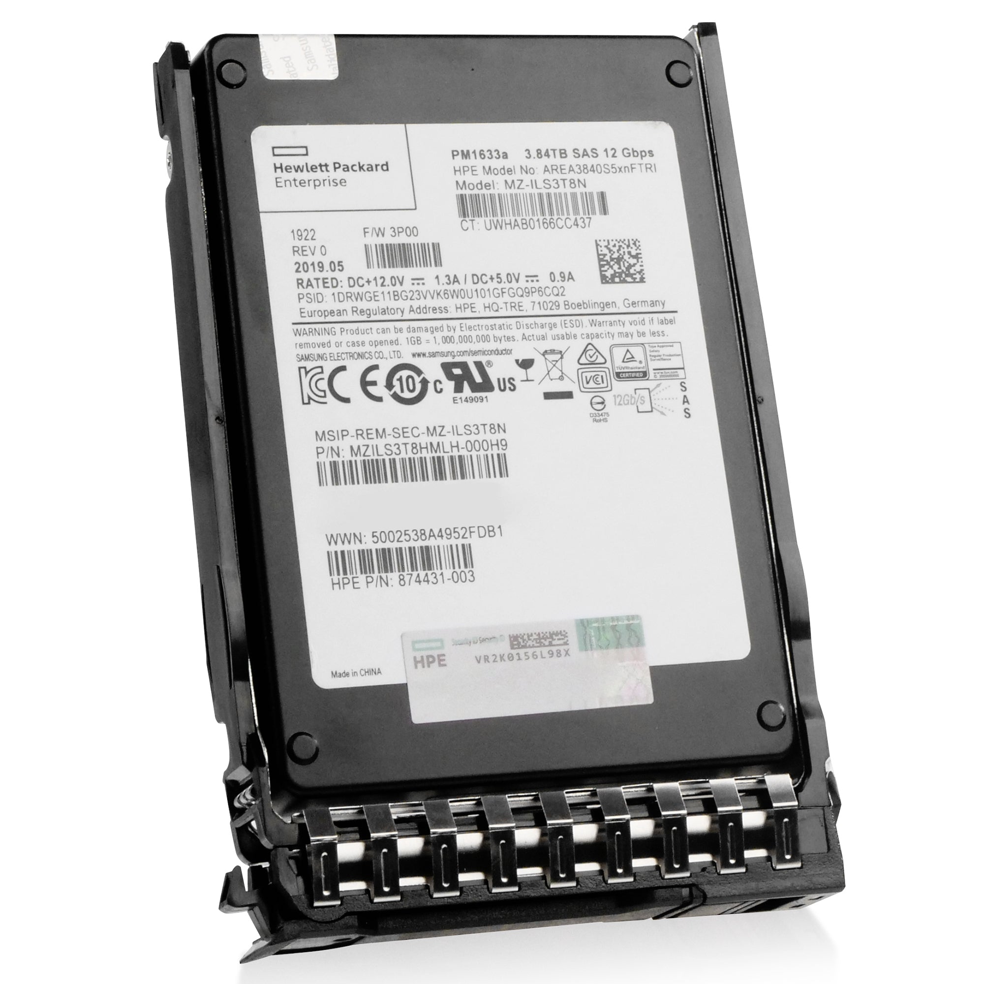 HP Generation 11 874431-003 AREA3840S5xnFTRI 3.84TB 1 DWPD SAS 12Gb/s 3D TLC V-NAND 2.5in Refurbished SSD