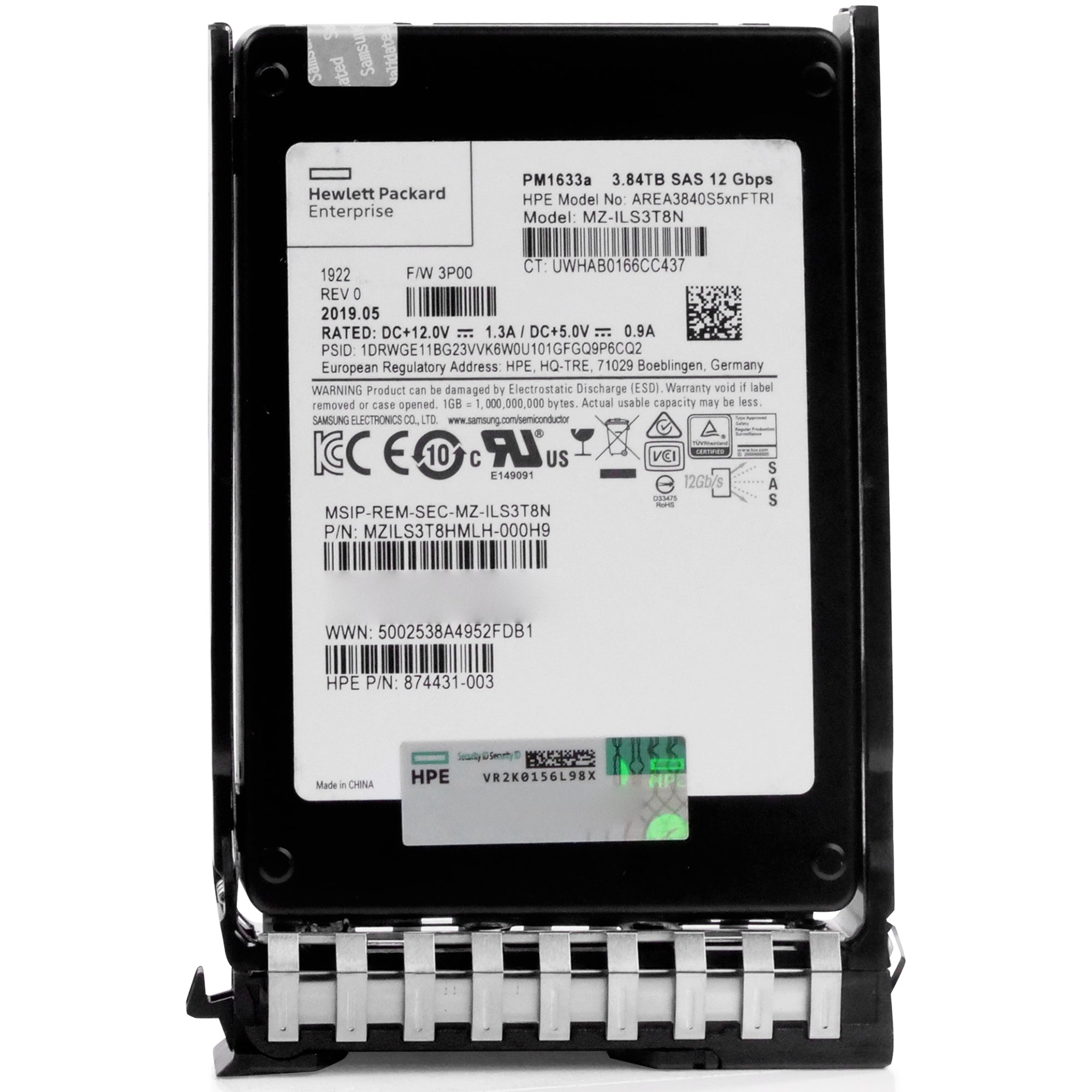 HP Generation 11 874431-003 AREA3840S5xnFTRI 3.84TB 1 DWPD SAS 12Gb/s 3D TLC V-NAND 2.5in Refurbished SSD