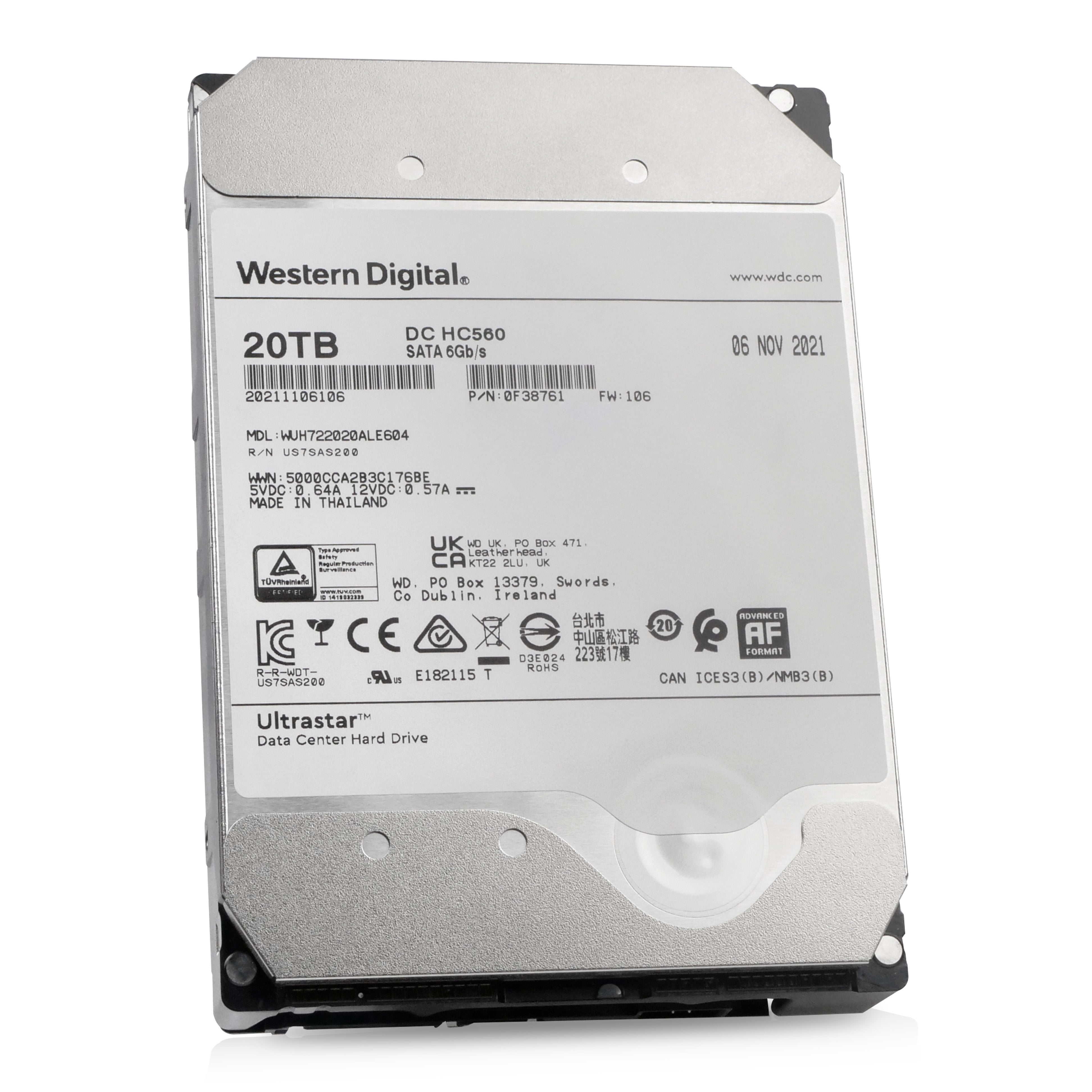 Western Digital Ultrastar DC HC560 WUH722020ALE604 0F38761 20TB 7.2K RPM SATA 6Gb/s 512e 3.5in Refurbished HDD