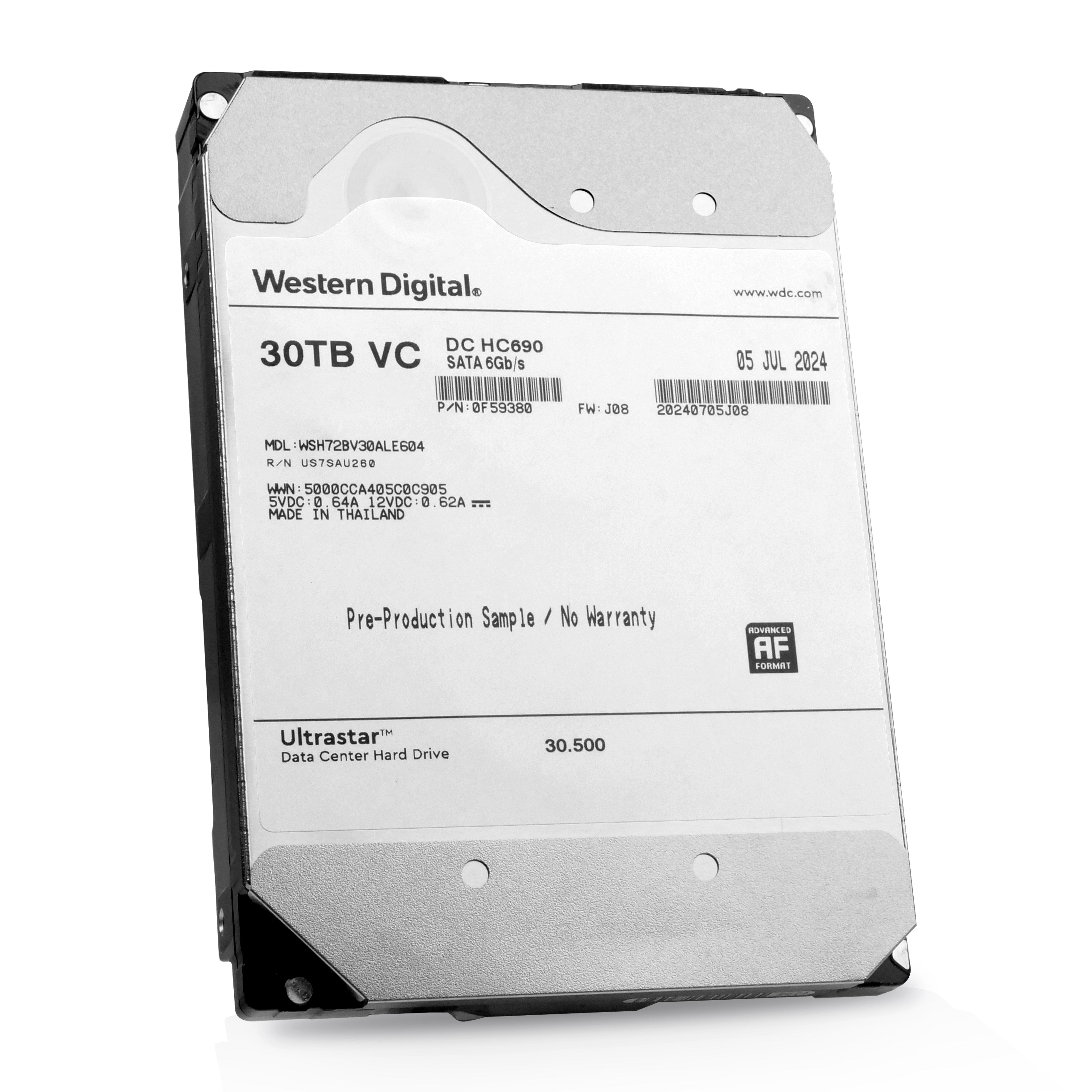 Western Digital Ultrastar DC HC690 WSH72BV30ALE604 0F59380 30TB Host-Managed SMR 7.2K RPM SATA 6Gb/s 512e 3.5in Refurbished HDD