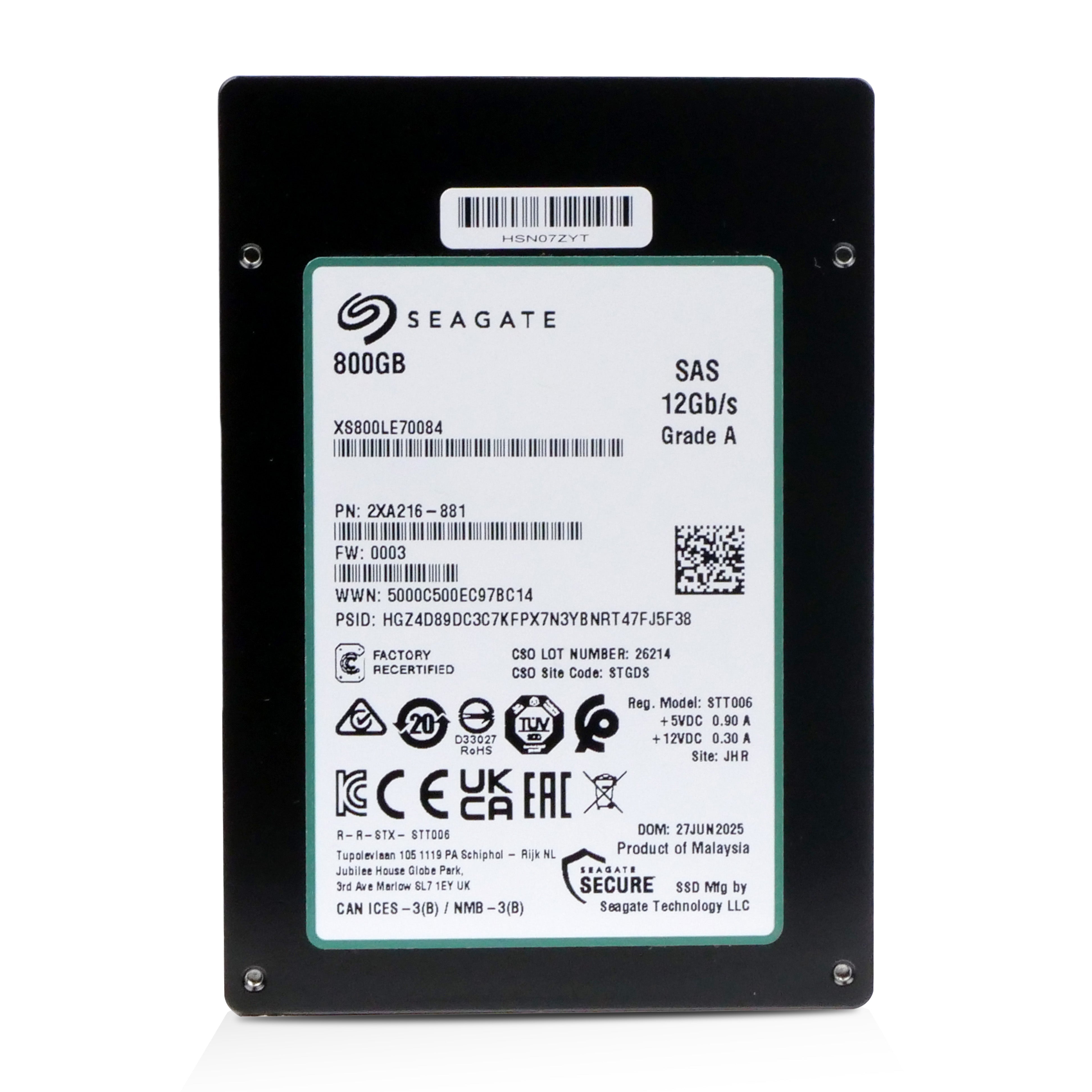 Seagate Nytro 3532 XS800LE70084 800GB 3 DWPD SAS 12Gb/s 3D eTLC 2.5in Recertified SSD