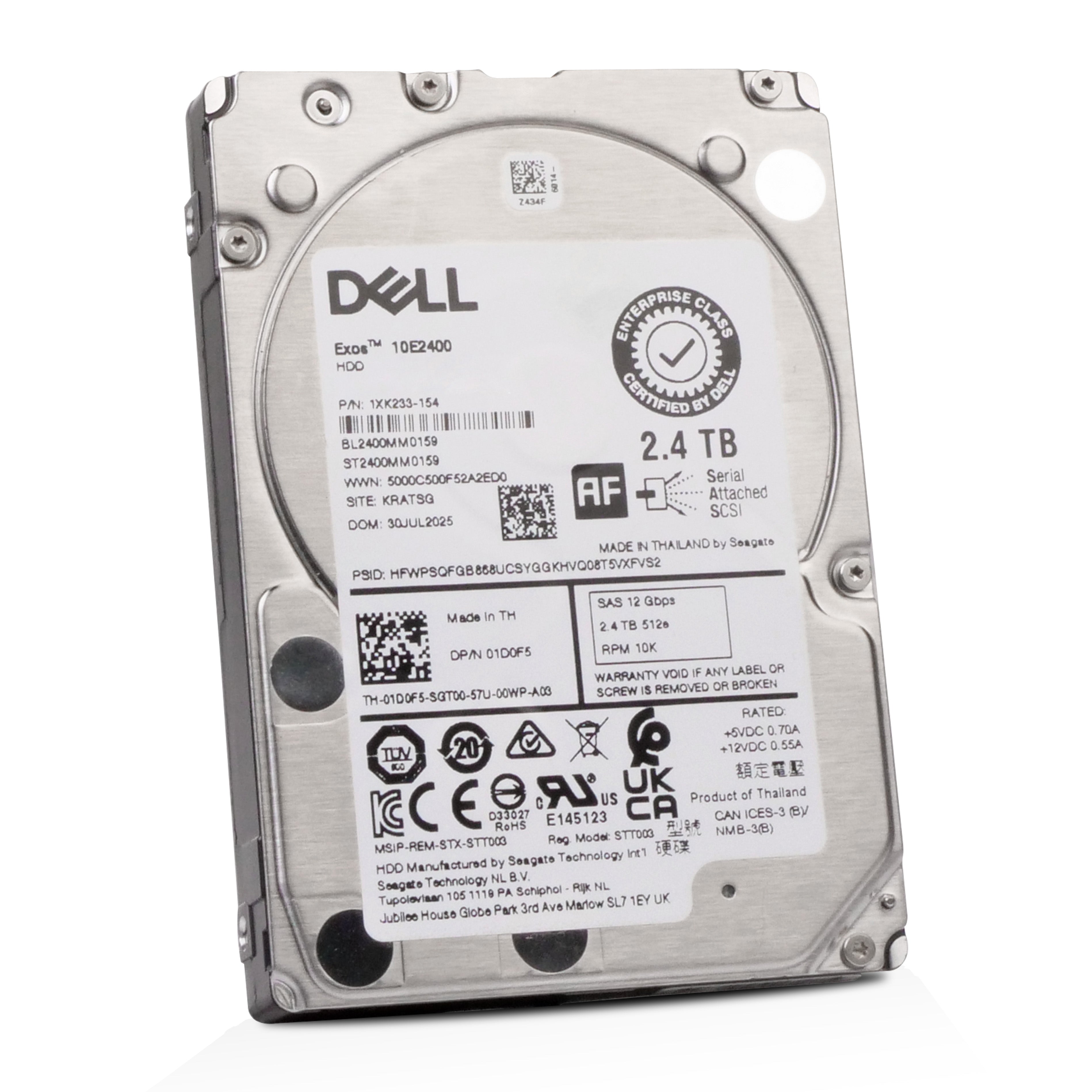 Dell/Seagate Exos 10E2400 ST2400MM0159 2.4TB 10K RPM SAS 12Gb/s 512e 256MB 2.5in HDD