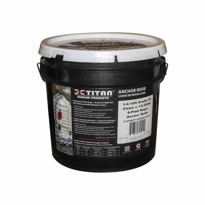Titan Chain CAR8P58150H5125 Eight Strand Anchor Rode, 5/8" x 150' Line, 5/16" x 25' Chain