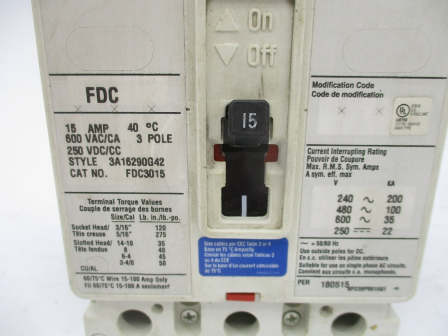 EATON FDC3015 600VAC 15A UNMP