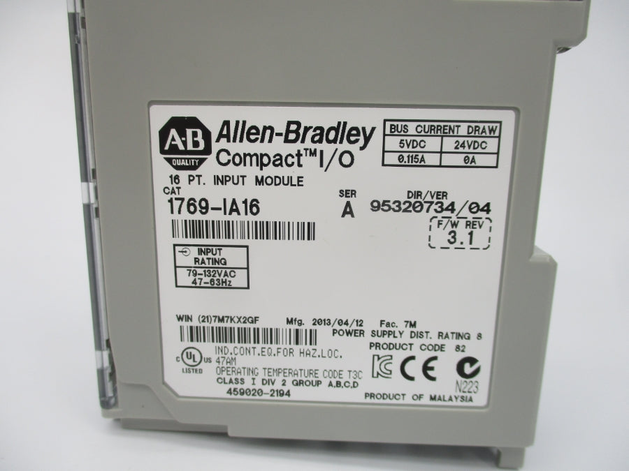 ALLEN BRADLEY 1769-IA16 SER. A F/W 3.1 79-132VAC NSMP