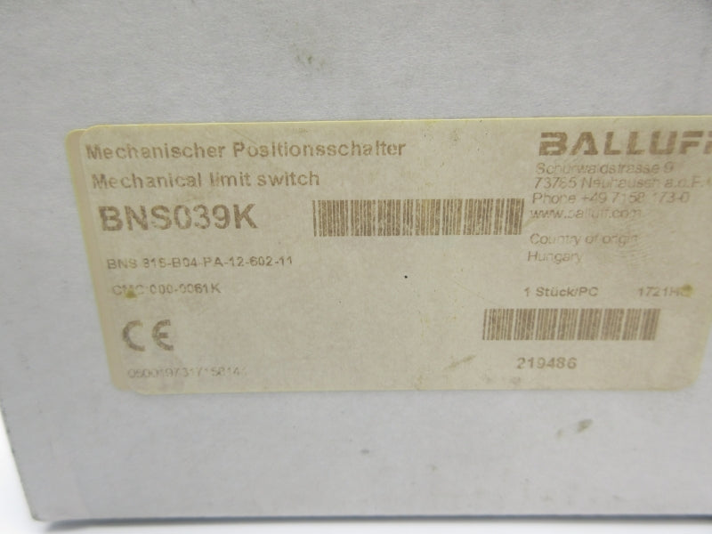 BALLUFF BNS816-B04-PA-12-602-11 BNS039K NSMP