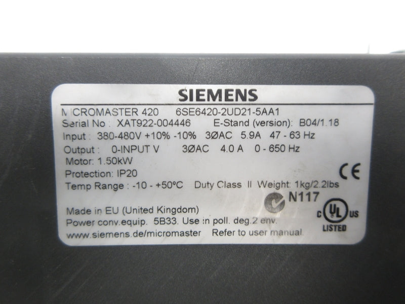 SIEMENS 6SE6420-2UD21-5AA1 380-480V 5.9A UNMP