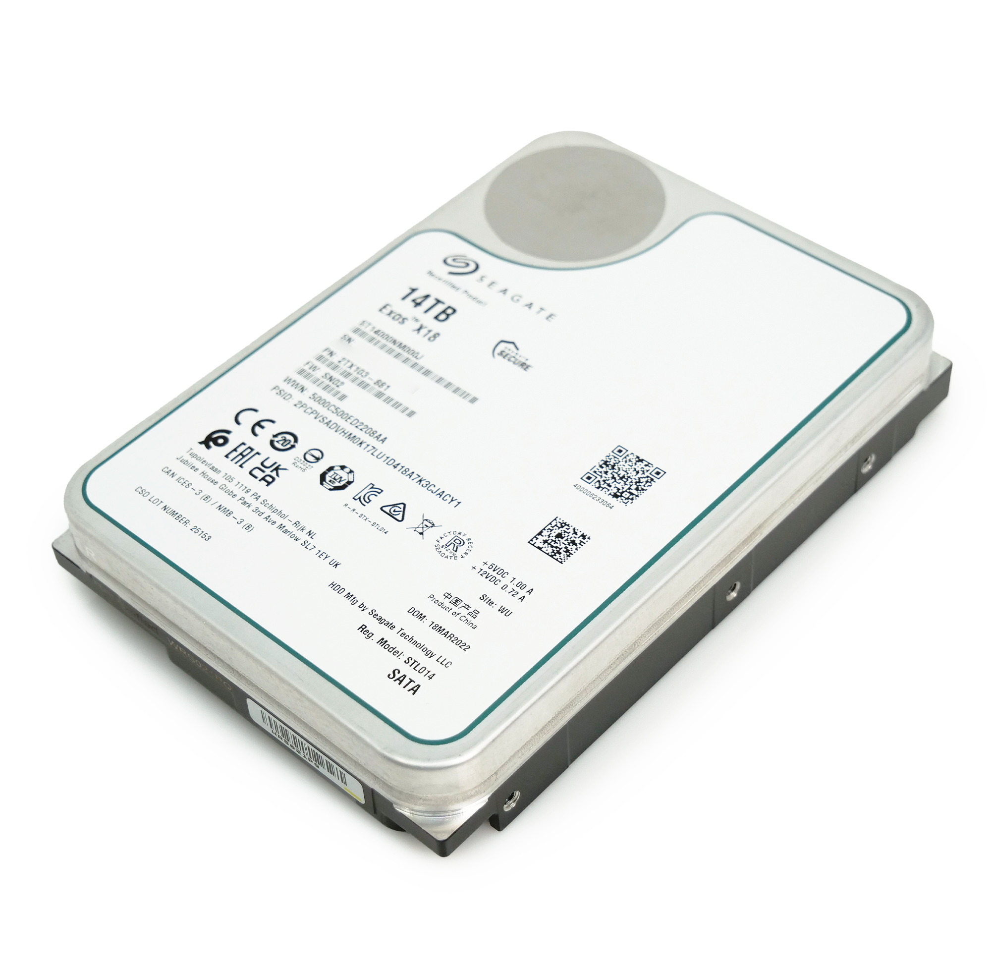 Seagate Exos X18 ST14000NM000J 14TB 7.2K RPM SATA 6Gb/s 3.5in Recertified Hard Drive