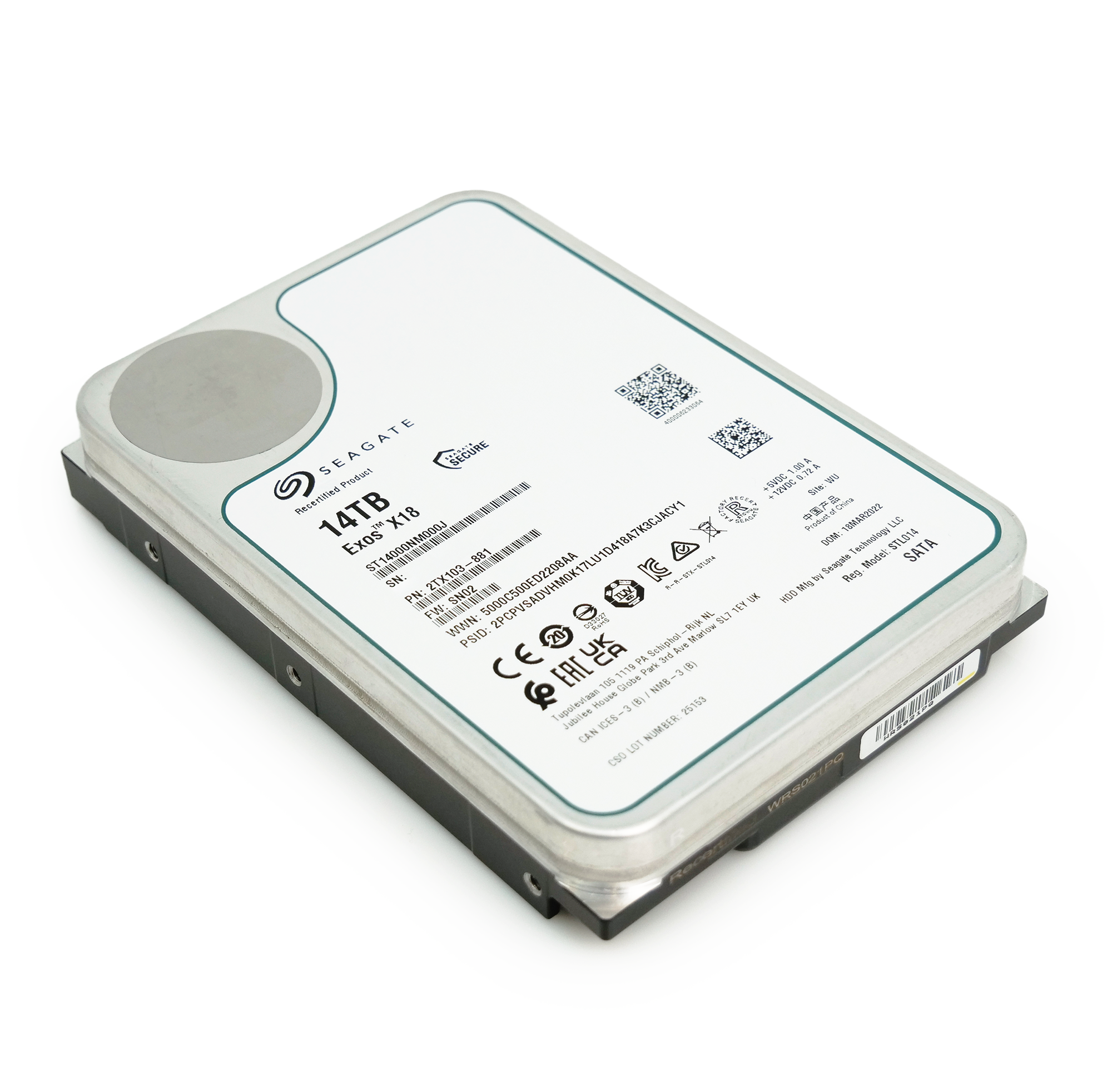 Seagate Exos X18 ST14000NM000J 14TB 7.2K RPM SATA 6Gb/s 3.5in Recertified Hard Drive