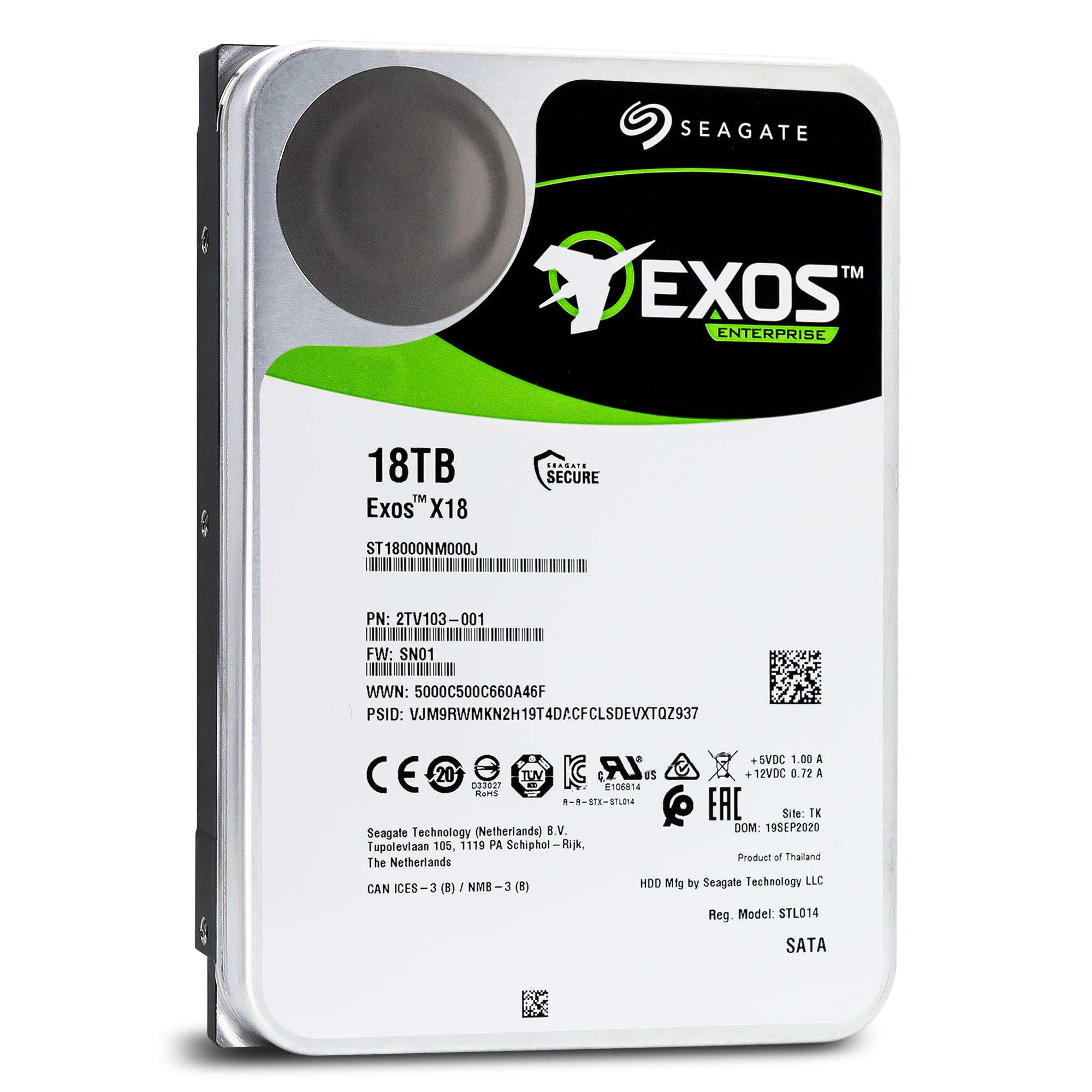 Seagate 18TB Exos X18 ST18000NM000J 7200 RPM SATA 6Gb/s 512e/4Kn 256MB 3.5" Enterprise Hard Drive