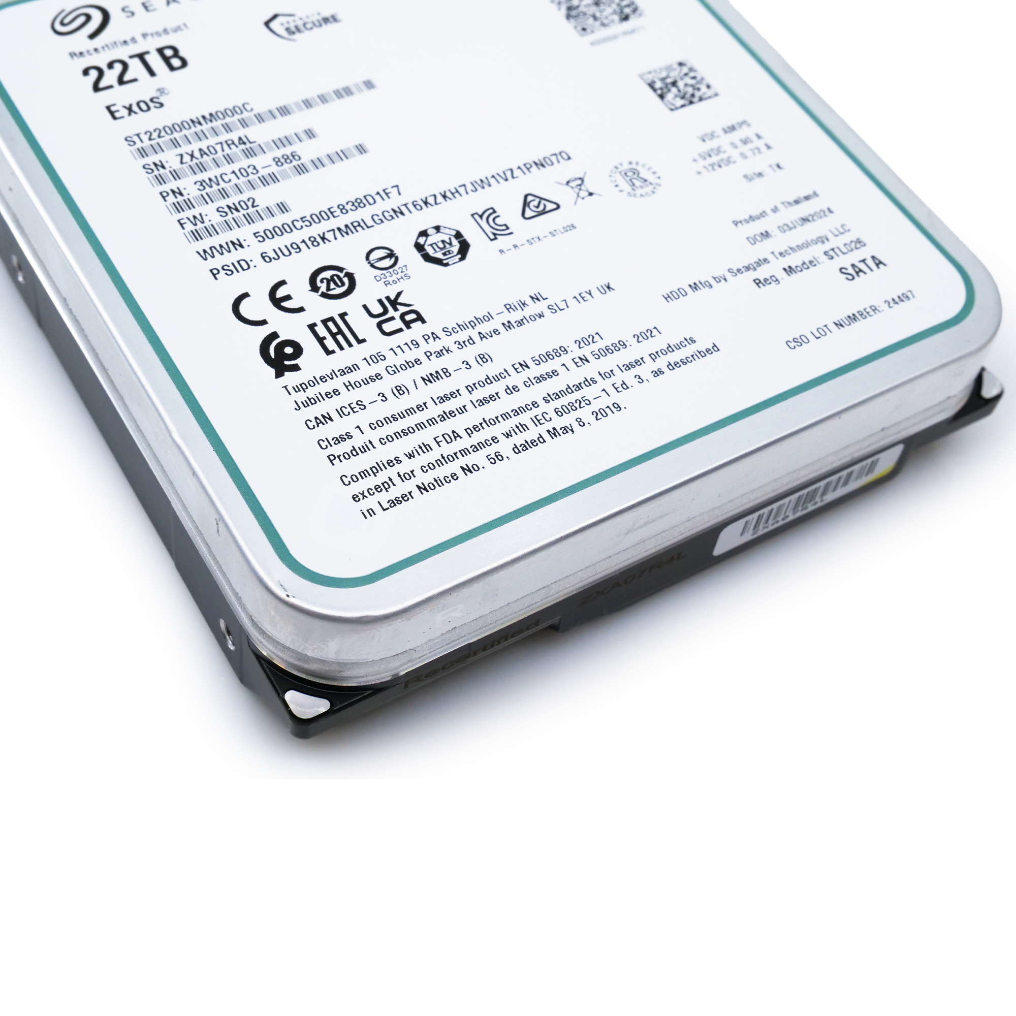 Seagate Exos ST22000NM000C 22TB 7.2K RPM SATA 6Gb/s 3.5in Refurbished HDD