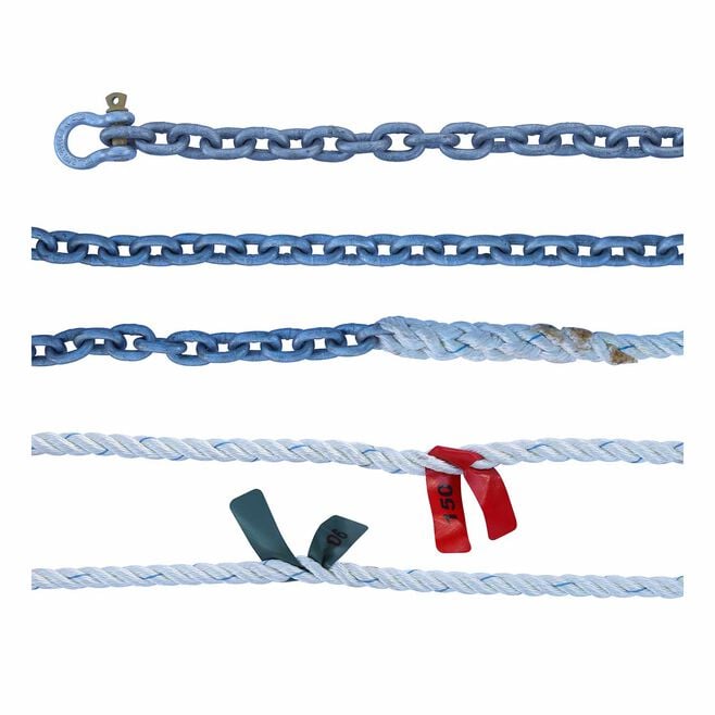 Titan Chain CAR3S91150H5115 Three Strand Anchor Rode, 9/16" x 150' Line, 5/16" x 15' Chain