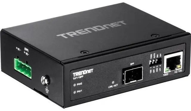 TRENDnet Hardened Industrial 100/1000 Base-T To SFP Media Converter, DIN-Rail And Wall Mount Hardware Included, Multi Or Single Mode Fiber, Power Supply Sold Separately, Black, TI-F11SFP