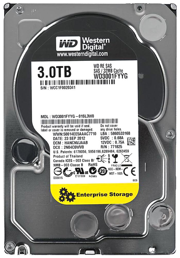 WD3001FYYG-01SL3W0 Western Digital RE 3TB 7200RPM SAS 6Gbps 32MB Cache 3.5-inch Internal Hard Drive